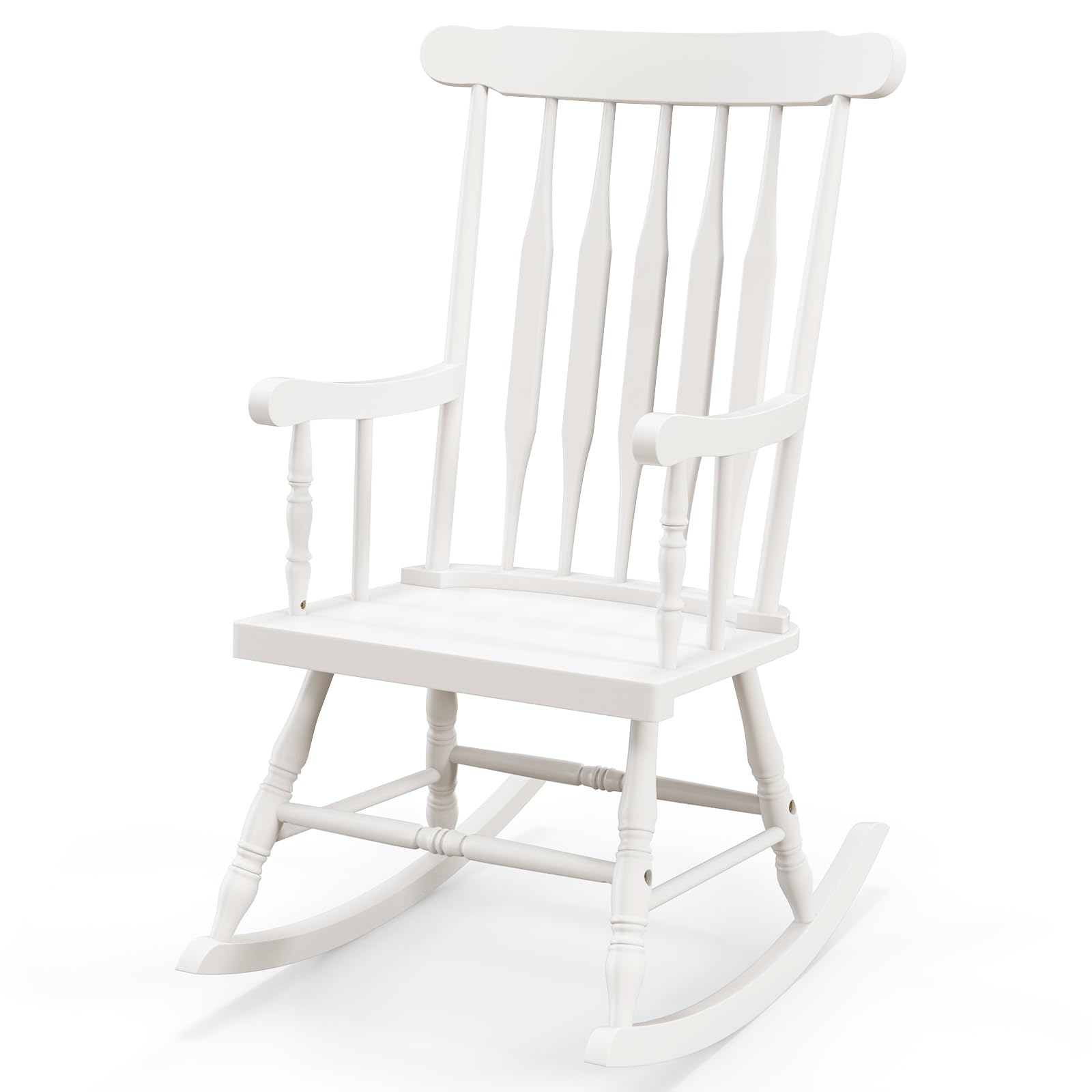 Tangkula Patio Rocking Chair Solid Rubber Wood, Outdoor Porch Rocker Chair with Rubber Wood Frame, Indoor Wooden Rocking Chair, Ideal for Garden, Backyard & Balcony (1, Black)