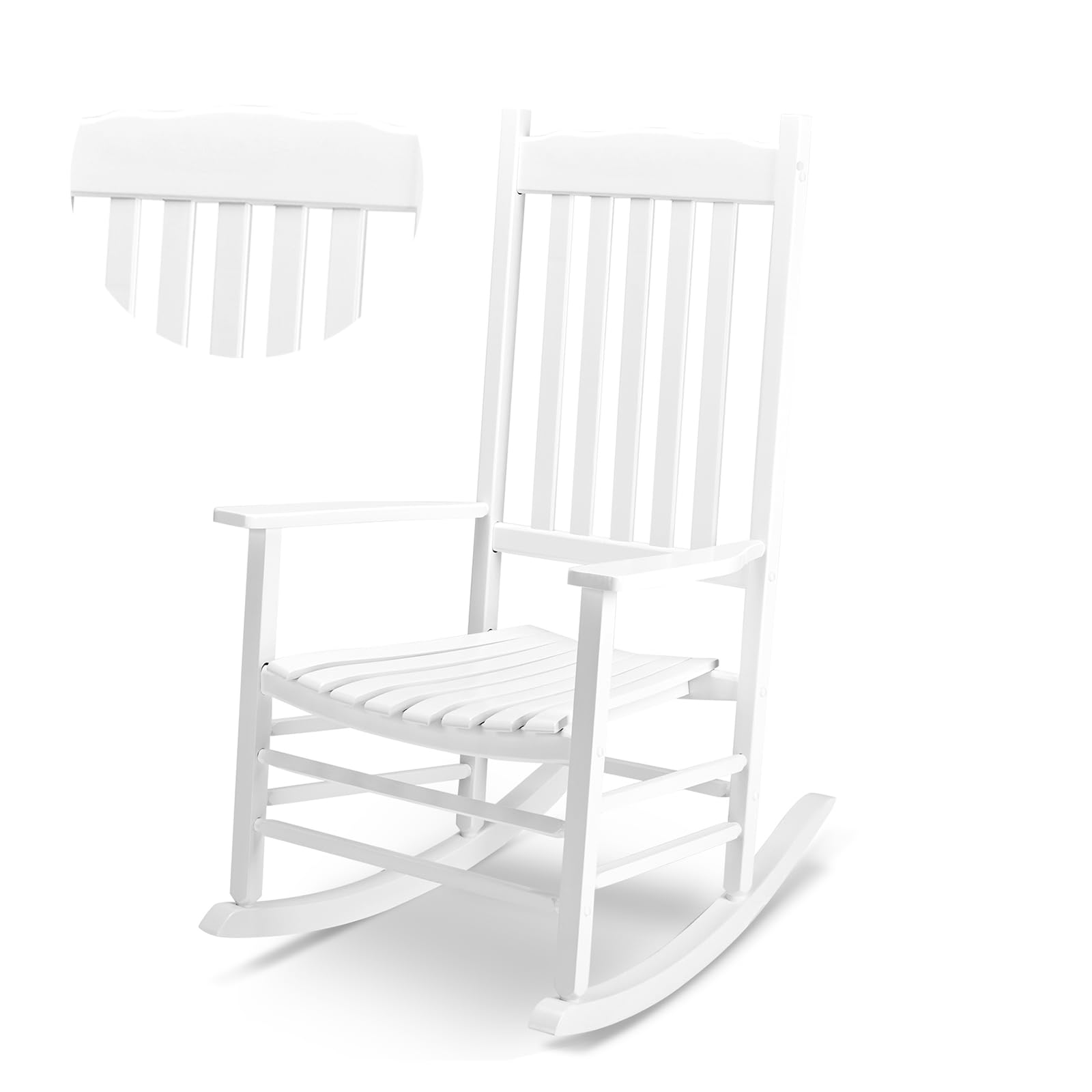 Outvita Outdoor Rocking Chair, Solid Wood High Back Rocker, All Weather Lounge Chair for Porch Patio Fire Pit Garden Backyard Deck Indoor, Wave Shape, Natural