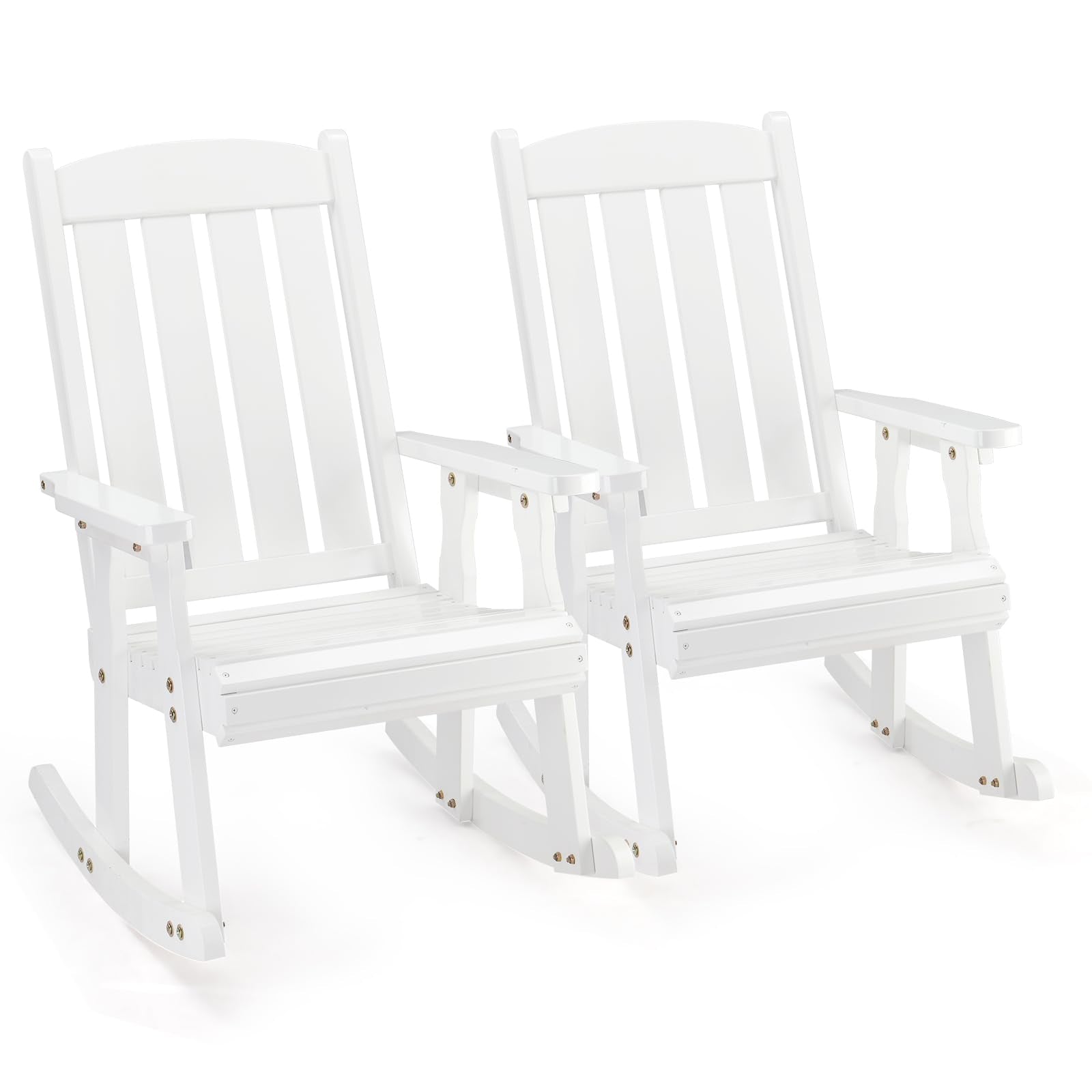 VINGLI Outdoor Rocking Chair, Heavy Duty 600 LBS Wooden Rocking Bench with Comfortable Backrest, Weatherproof Patio Rocker with Ergonomic Design, Wood Rocking Chair for Patio, Garden (Teak, 1PC)