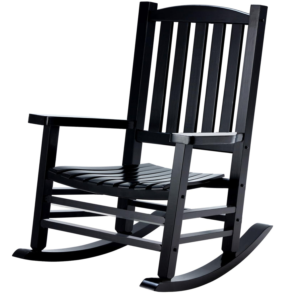 Hupmad Wooden Oversized Porch Rocker Chair with High Back and Armrest, All Weather Slatted Rocker for Backyard, Garden, 400 lbs Support, Natural