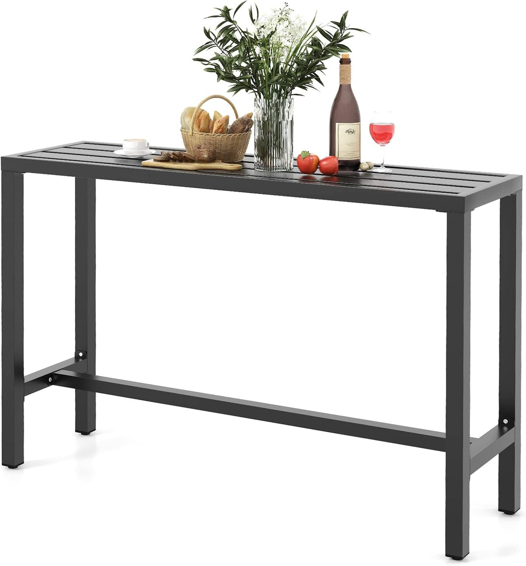 55" Outdoor Bar Table, Waterproof Rectangular Pub Table Black