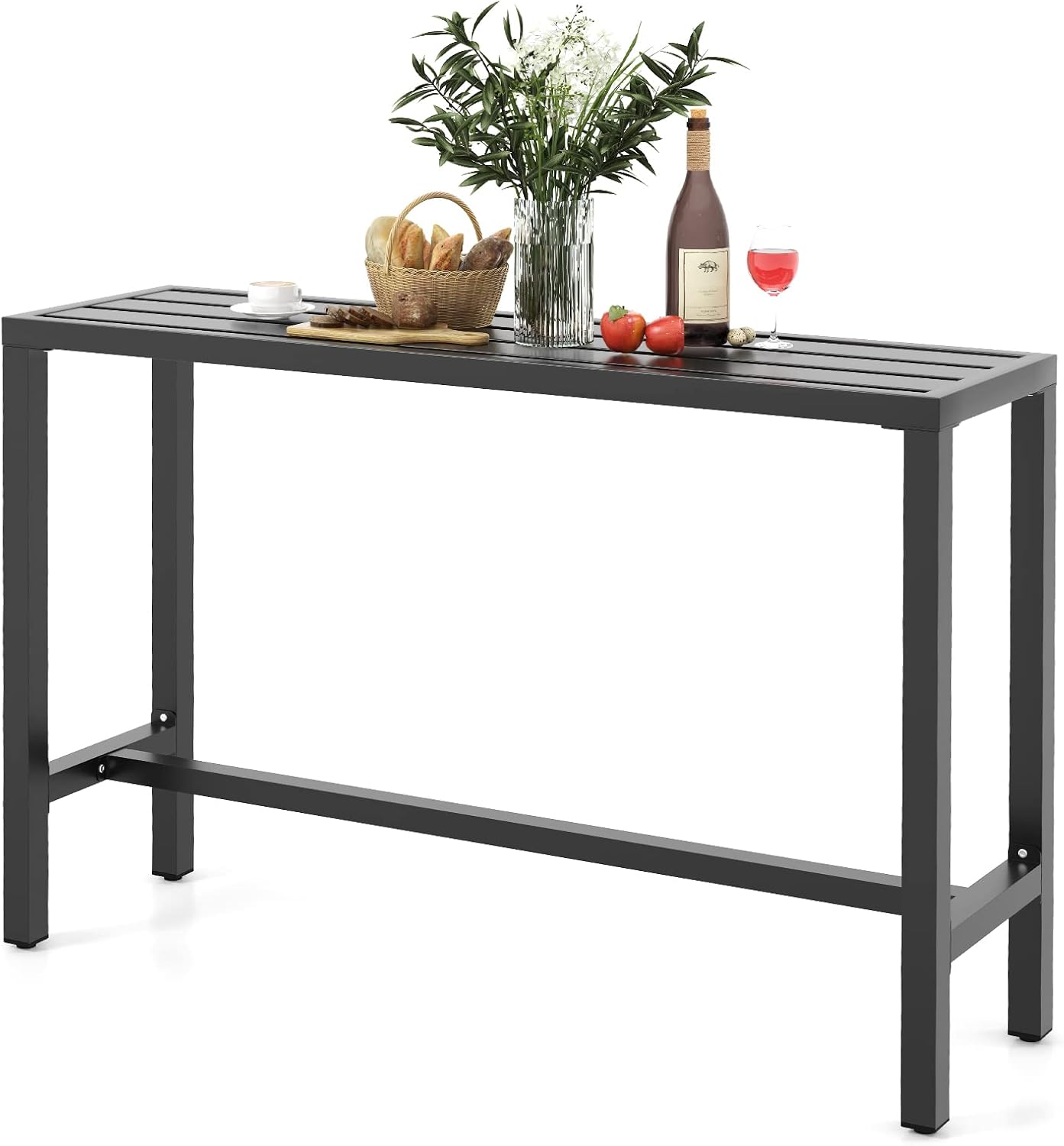 55" Outdoor Bar Table, Waterproof Rectangular Pub Table Black