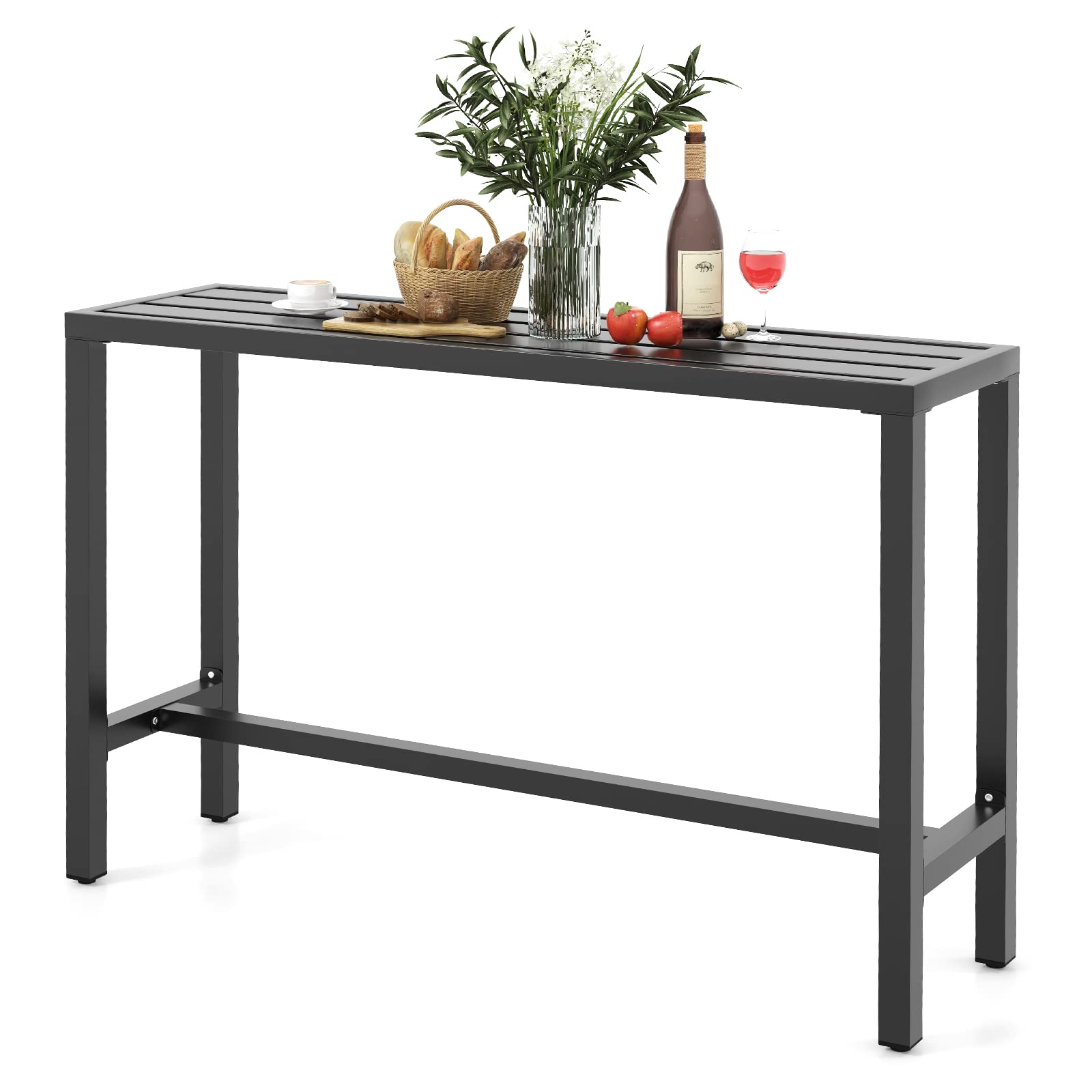 55" Outdoor Bar Table, Waterproof Rectangular Pub Table Black