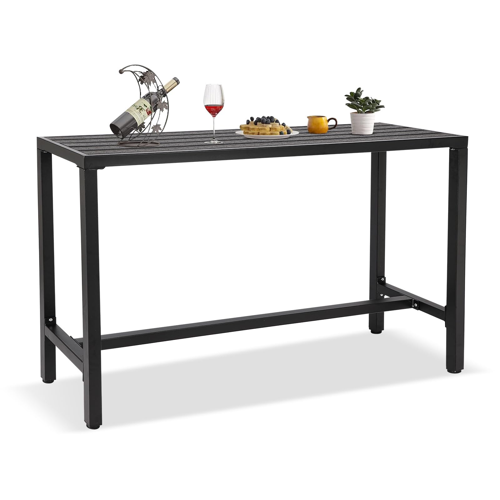 Outdoor Bar Table, 63" Black Patio Counter Height Bar Table, Outdoor Console Table with Weather Resistant Waterproof Top for Hot Tub, Balcony, Garden, Yard, Poolside,Black (Black, 63")