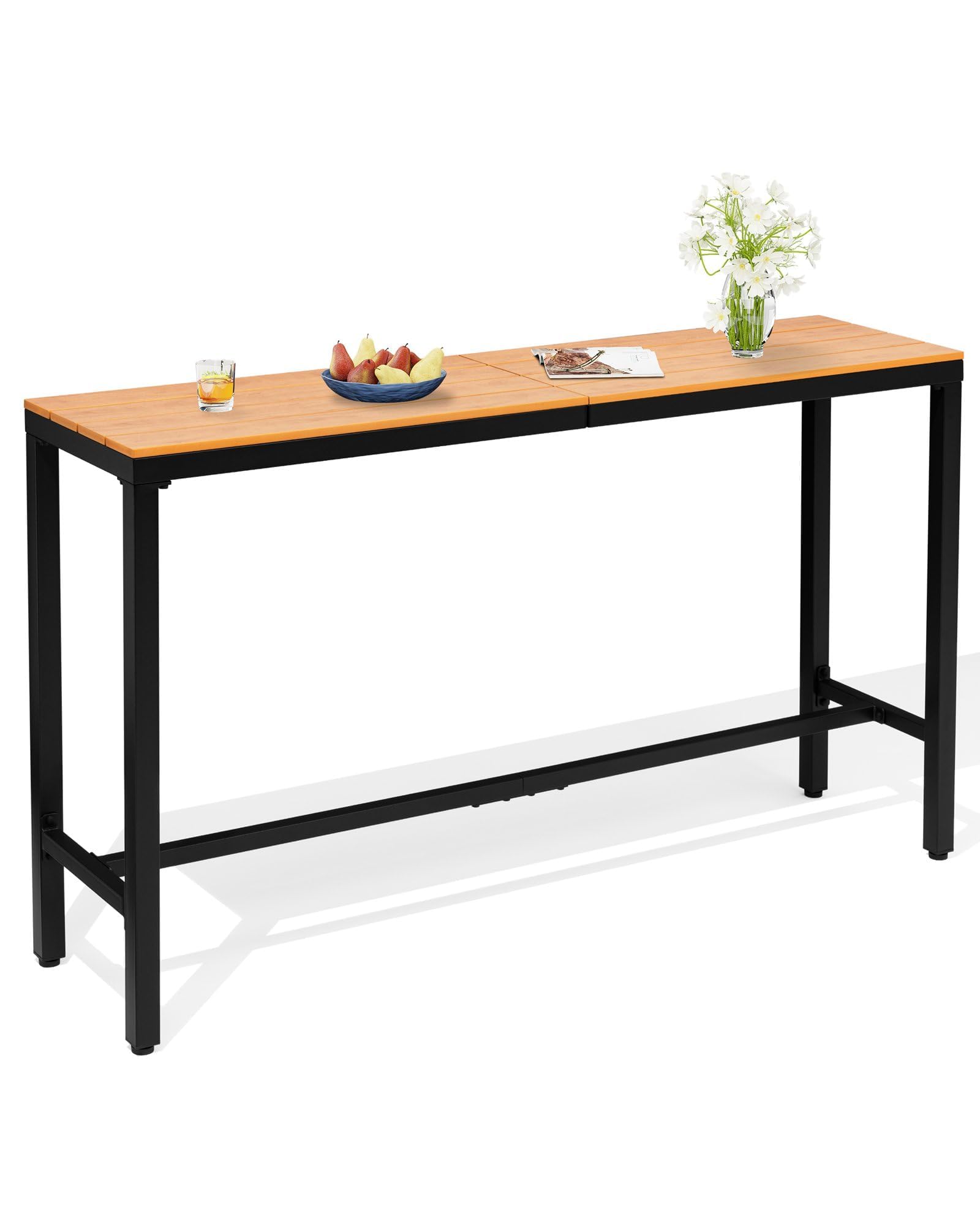 Crestlive Products Outdoor Bar Table, 63'' Rectangle Patio Counter Height Table High Pub Table with Waterproof Top and Sturdy Metal Frame for Balcony, Bistro, Garden, Backyard, Hot Tub (Black)