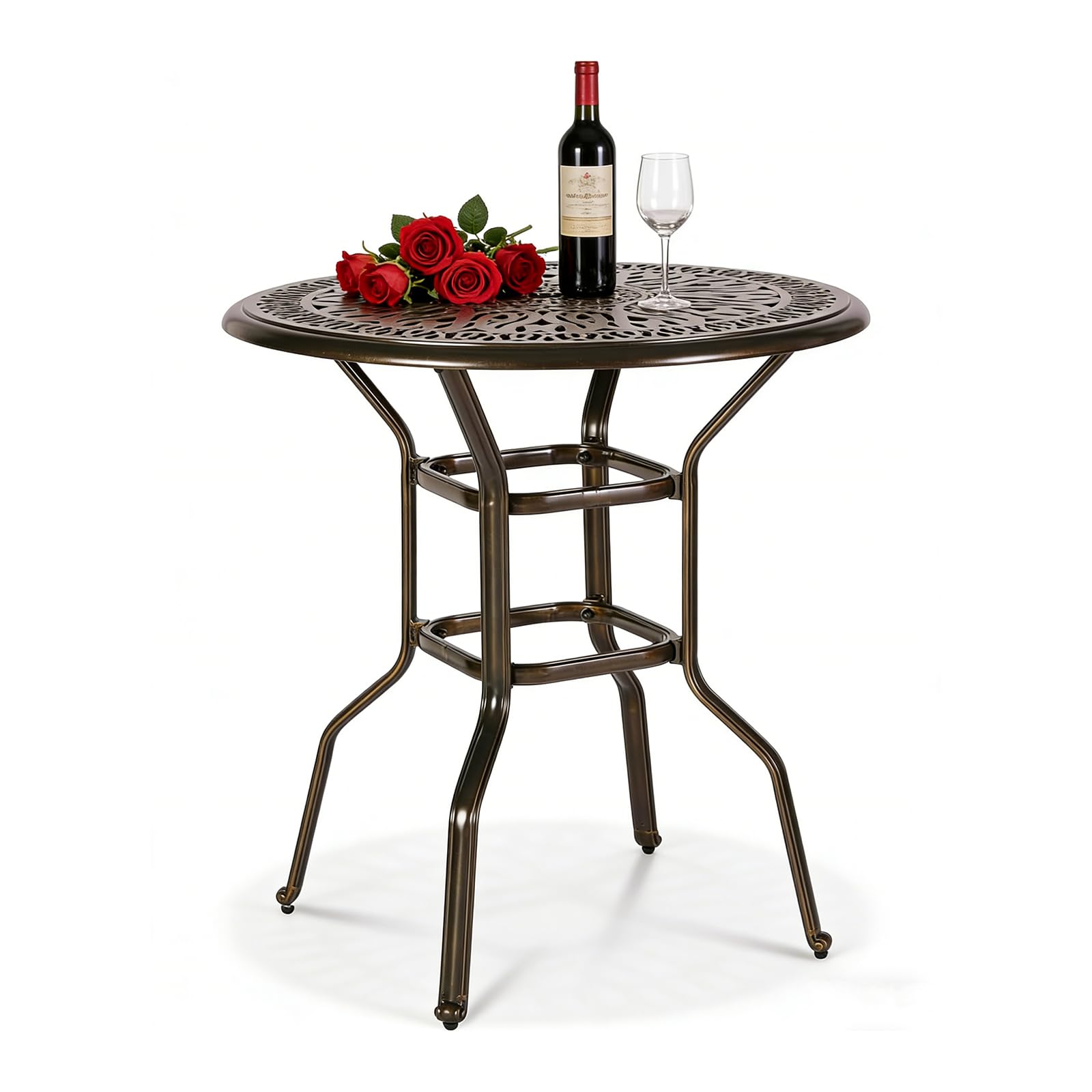 MEETWARM Outdoor Bar Table, All-Weather Cast Aluminum 42" Rectangle Patio Bar Counter Height Table, High Top Dining Table with Adjustable Feet, 200 LBS Heavy Duty Patio Bistro Pub Table, Dark Bronze