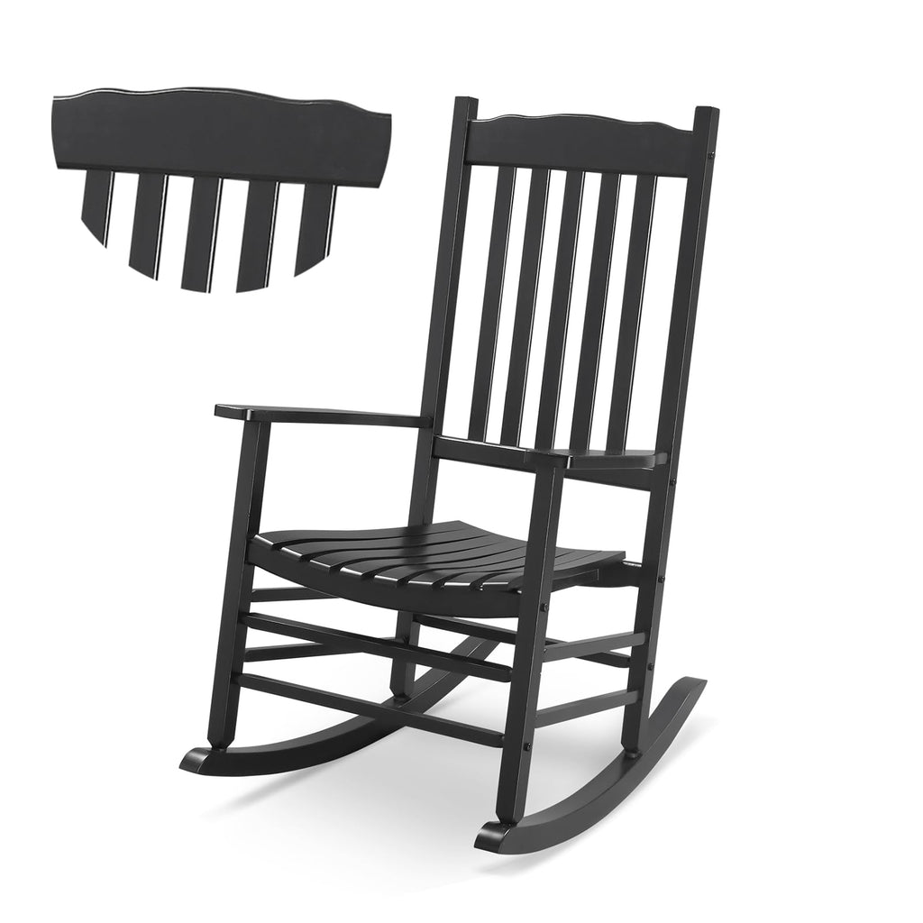 Outvita Outdoor Rocking Chair, Solid Wood High Back Rocker, All Weather Lounge Chair for Porch Patio Fire Pit Garden Backyard Deck Indoor, Wave Shape, Natural