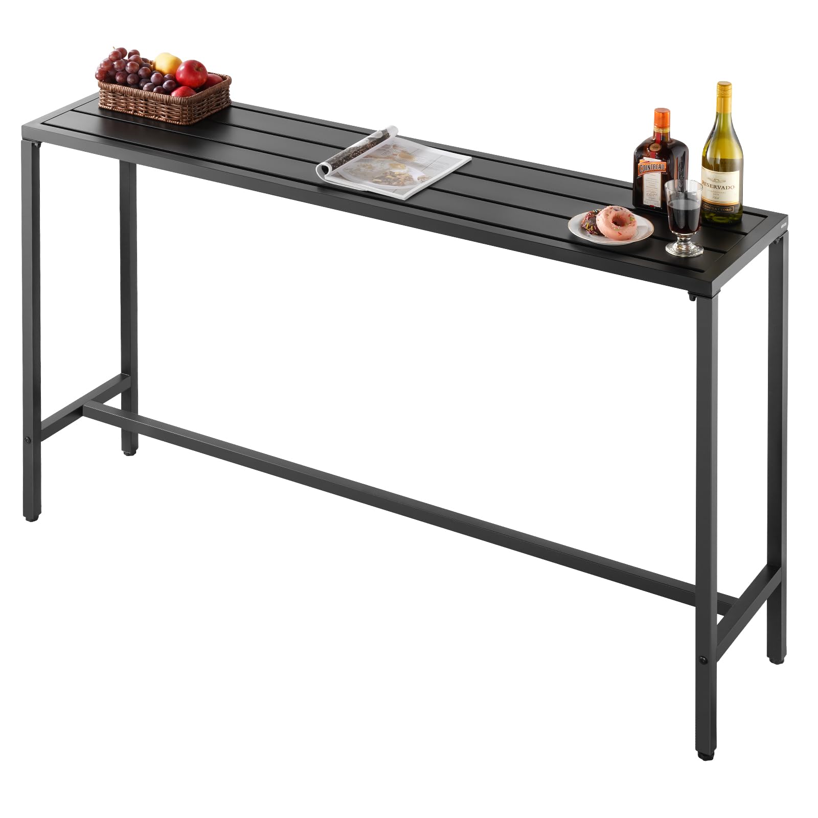 VEVOR Outdoor Bar Table, 47 x 15 in Patio Bar Table, Waterproof Top & Sturdy Metal Frame, Rectangle Counter Height Dining Tables, Outdoor Furniture for Balcony, Yard, Hot Tub, Poolside, Indoor