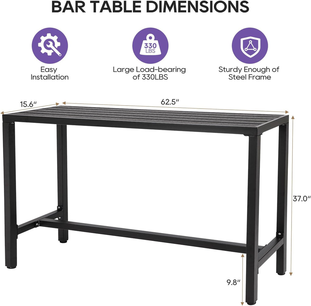 Outdoor Bar Table, 63" Black Patio Counter Height Bar Table, Outdoor Console Table with Weather Resistant Waterproof Top for Hot Tub, Balcony, Garden, Yard, Poolside,Black (Black, 63")