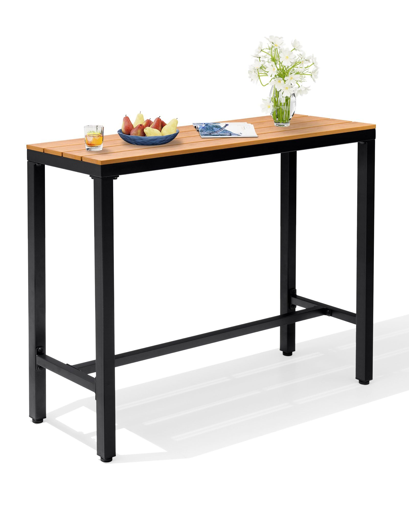 Crestlive Products Outdoor Bar Table, 63'' Rectangle Patio Counter Height Table High Pub Table with Waterproof Top and Sturdy Metal Frame for Balcony, Bistro, Garden, Backyard, Hot Tub (Black)