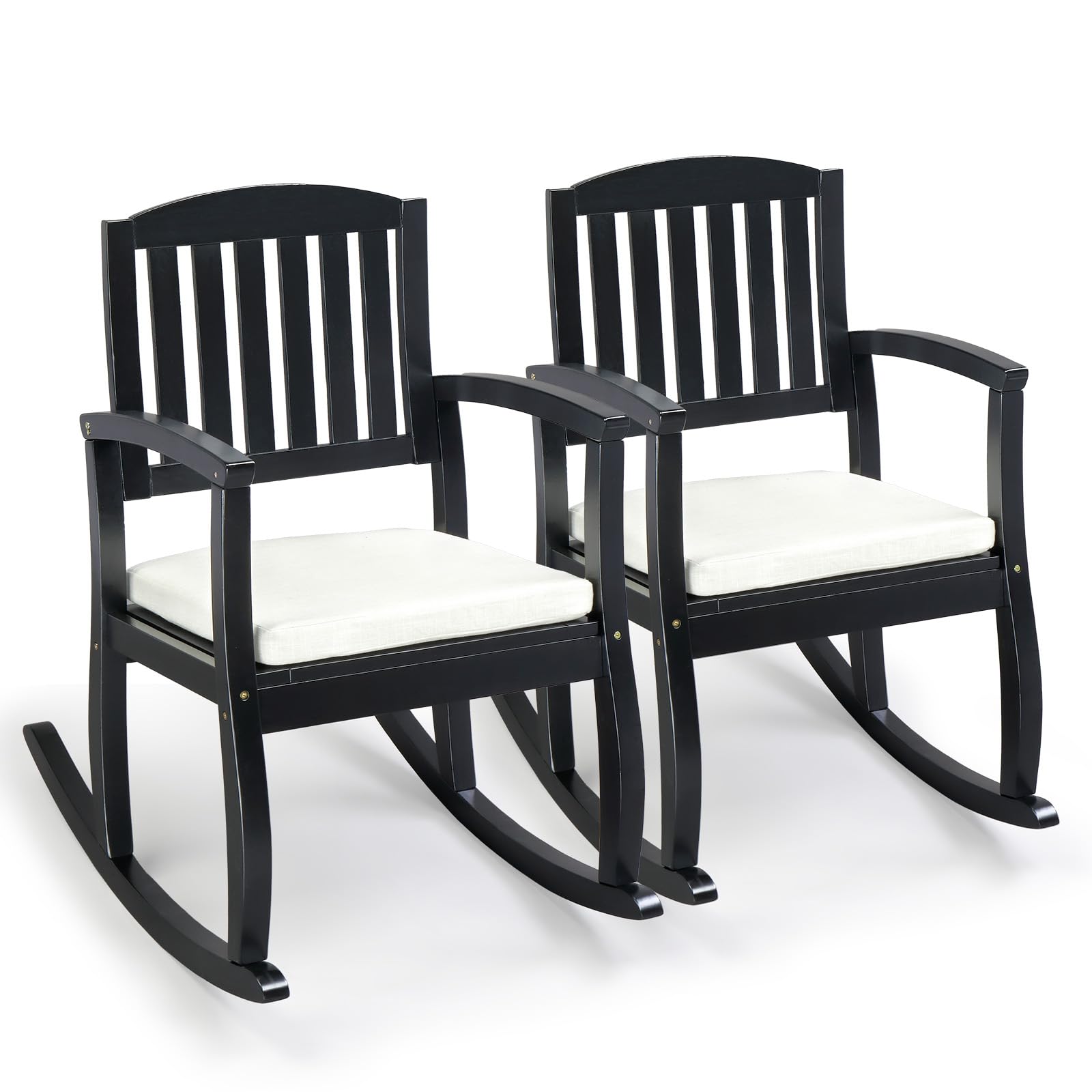 VINGLI Wooden Rocking Chair with Cushion,Outdoor Indoor Rocking Chair Supports Up to 450 lbs,Chair with Comfortable Backrest for Patio, Porch, Balcony (1, Teak)