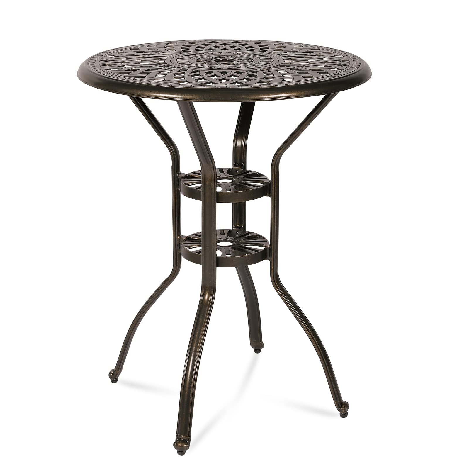 MEETWARM Outdoor Bar Table, All-Weather Cast Aluminum 42" Rectangle Patio Bar Counter Height Table, High Top Dining Table with Adjustable Feet, 200 LBS Heavy Duty Patio Bistro Pub Table, Dark Bronze