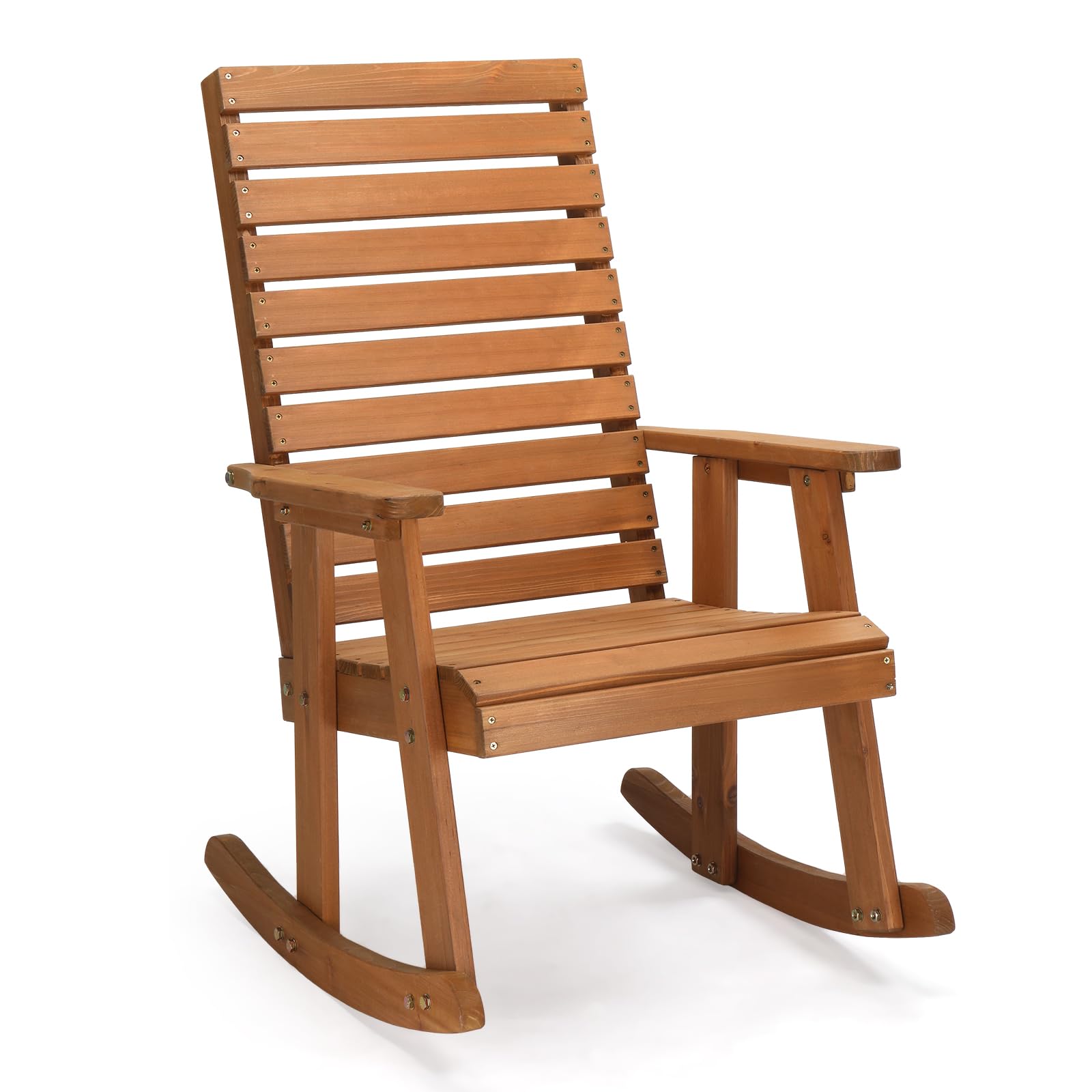 VINGLI Wooden Rocking Chair with High Backrest, Solid Fir Wood, Heavy Duty 600 LBS Patio Rockers for Indoor and Outdoor, Garden, Yard, Patio