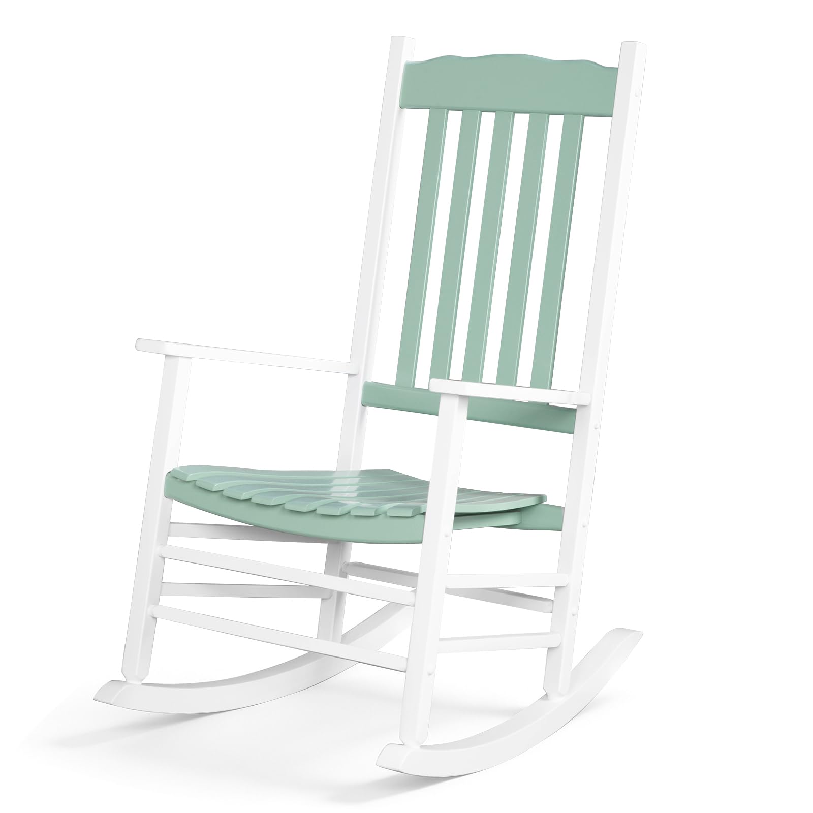 Outvita Outdoor Rocking Chair, Solid Wood High Back Rocker, All Weather Lounge Chair for Porch Patio Fire Pit Garden Backyard Deck Indoor, Wave Shape, Natural