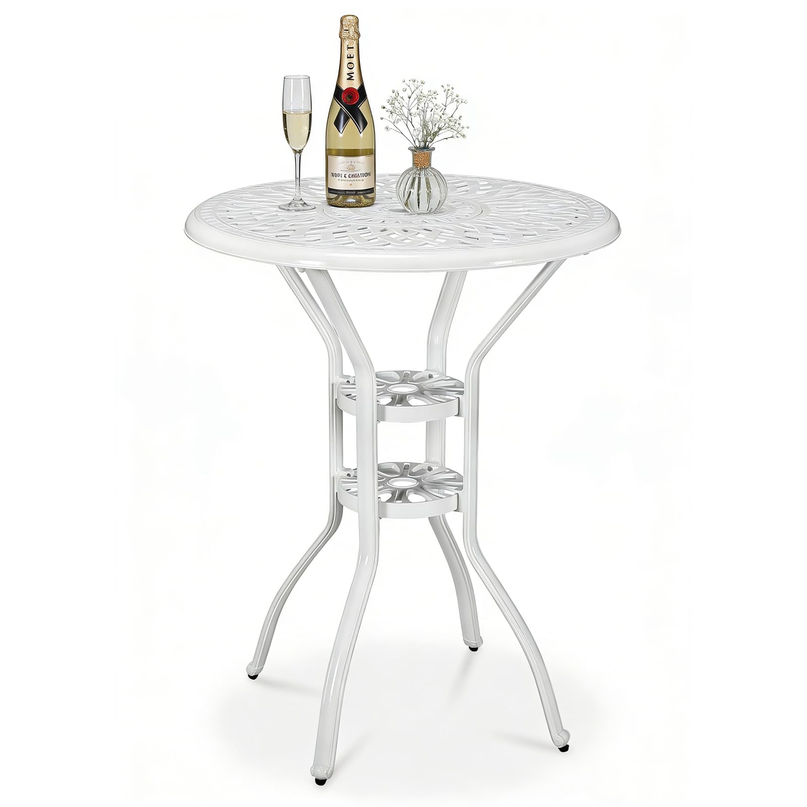 MEETWARM Outdoor Bar Table, All-Weather Cast Aluminum 42" Rectangle Patio Bar Counter Height Table, High Top Dining Table with Adjustable Feet, 200 LBS Heavy Duty Patio Bistro Pub Table, Dark Bronze