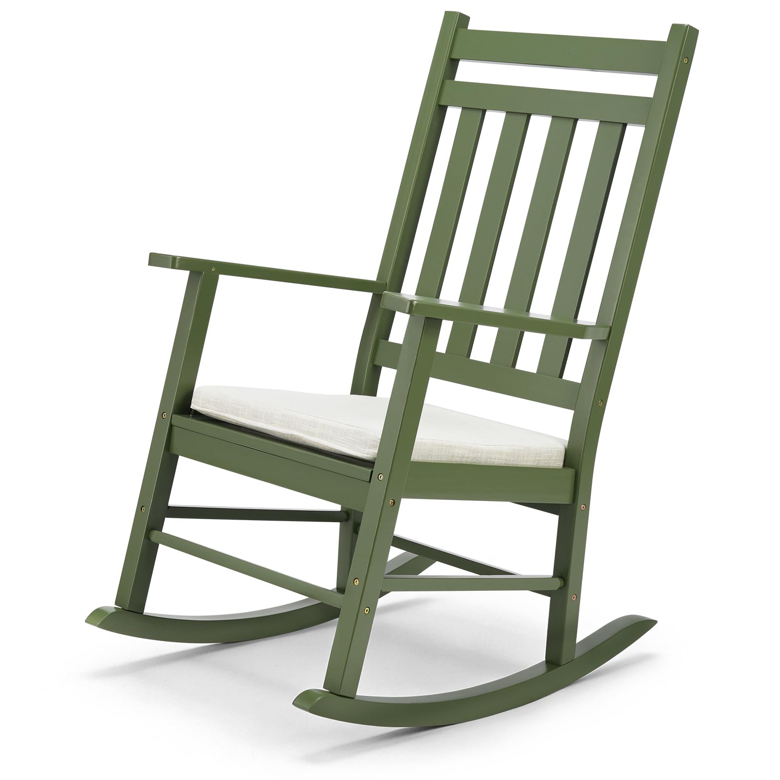 Outvita Outdoor Rocking Chair, Solid Wood High Back Rocker, All Weather Lounge Chair for Porch Patio Fire Pit Garden Backyard Deck Indoor, White