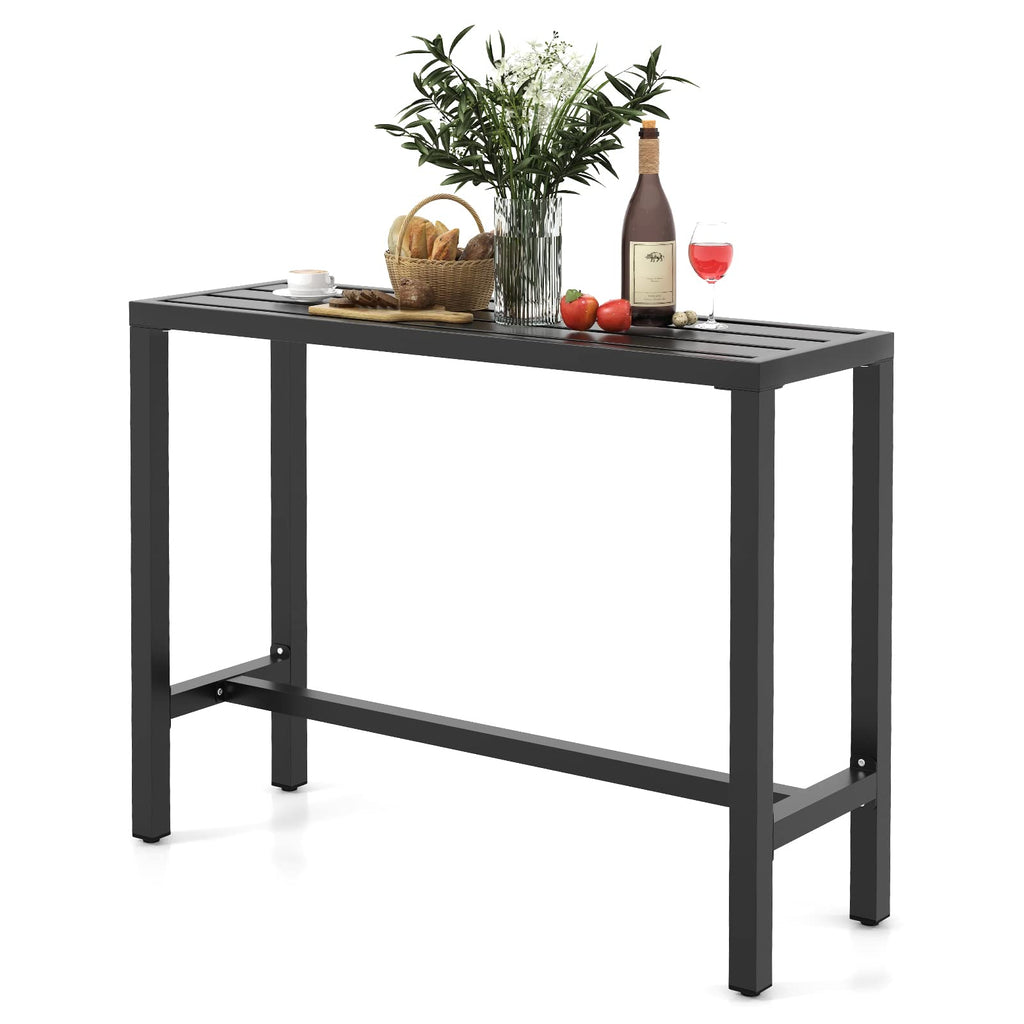 55" Outdoor Bar Table, Waterproof Rectangular Pub Table Black