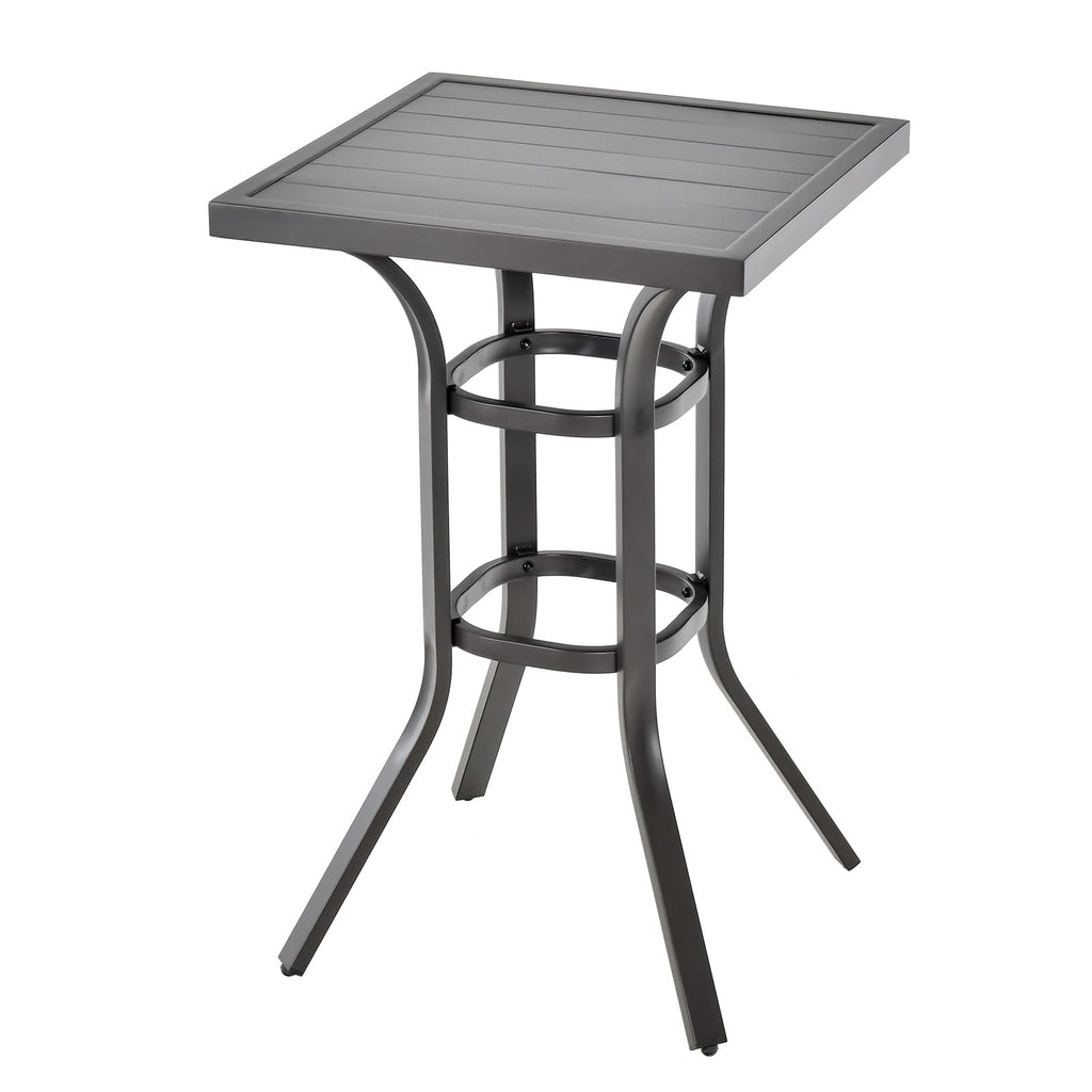 Tangkula Patio Bar Height Table, 32 Inch Outdoor Steel Square Bar Table, Bistro High Top Table W/Powder-Coated Tabletop, Solid Metal Frame, Ideal for Backyard, Poolside, Garden (Black)