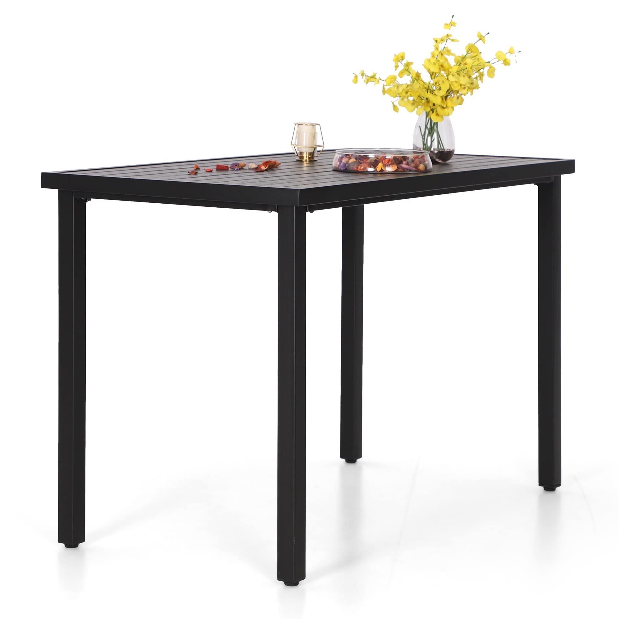 PHI VILLA Outdoor Patio Bar Table for 4-6, Counter Height Rectangle Bar Table with All Weather Metal Steel Frame Black for Outside, Yard, Garden and Deck