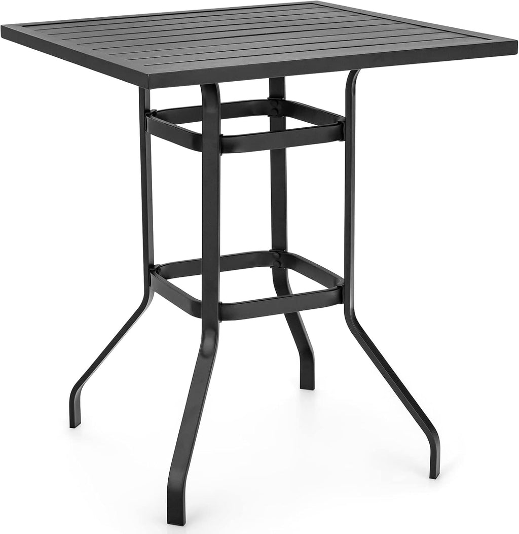 Tangkula Patio Bar Height Table, 32 Inch Outdoor Steel Square Bar Table, Bistro High Top Table W/Powder-Coated Tabletop, Solid Metal Frame, Ideal for Backyard, Poolside, Garden (Black)