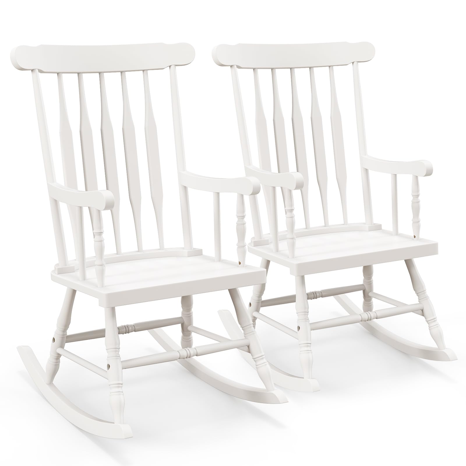 Tangkula Patio Rocking Chair Solid Rubber Wood, Outdoor Porch Rocker Chair with Rubber Wood Frame, Indoor Wooden Rocking Chair, Ideal for Garden, Backyard & Balcony (1, Black)