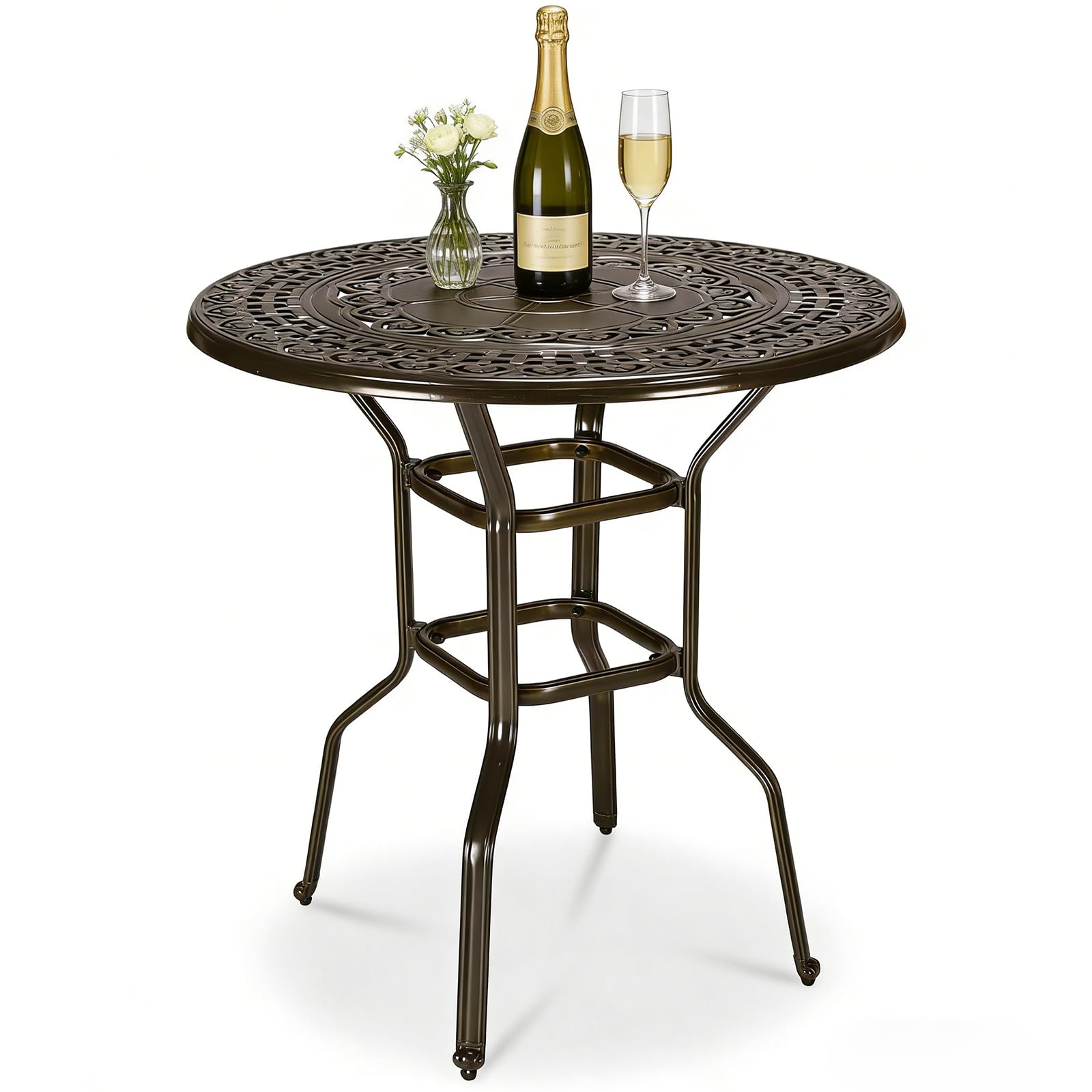 MEETWARM Outdoor Bar Table, All-Weather Cast Aluminum 42" Rectangle Patio Bar Counter Height Table, High Top Dining Table with Adjustable Feet, 200 LBS Heavy Duty Patio Bistro Pub Table, Dark Bronze