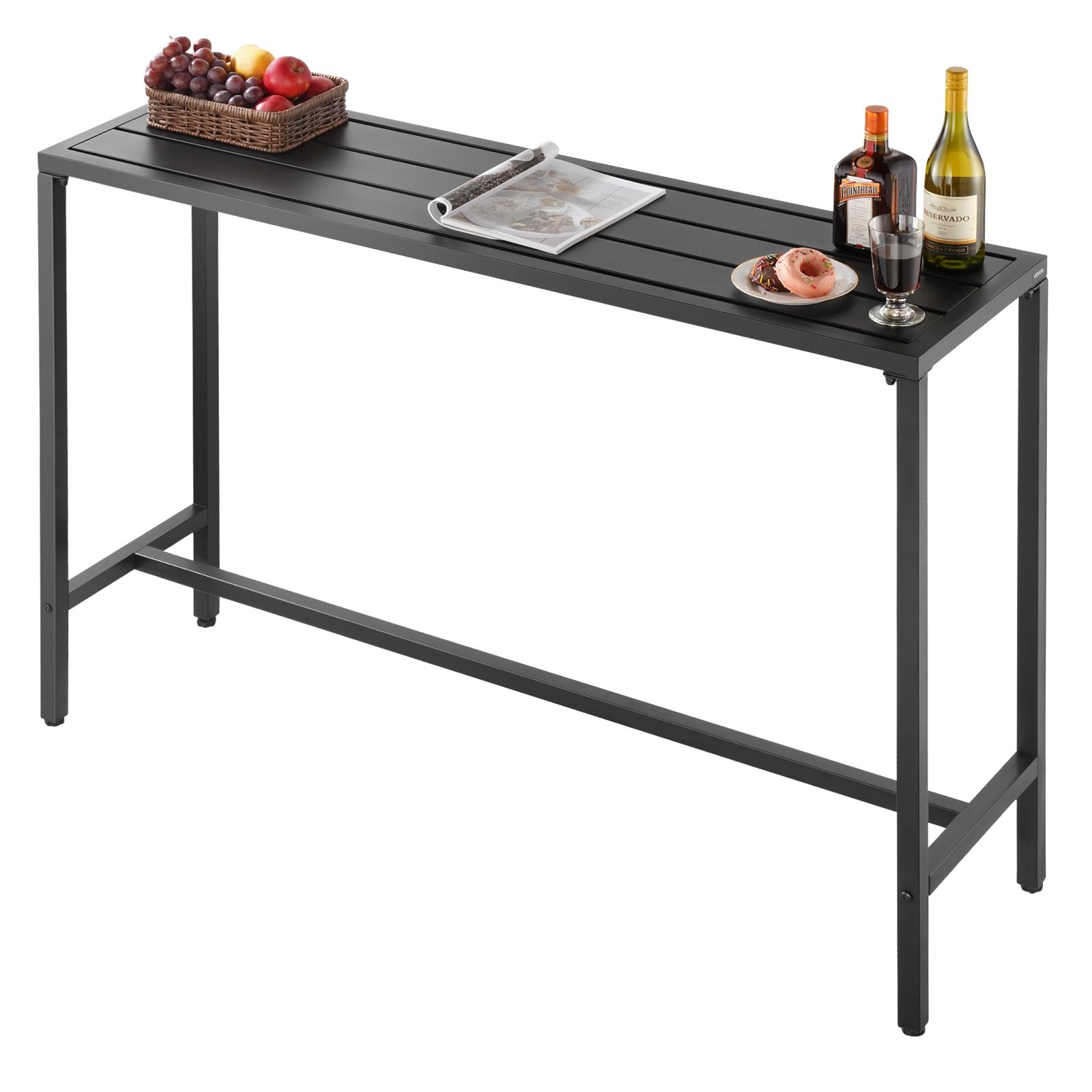 VEVOR Outdoor Bar Table, 47 x 15 in Patio Bar Table, Waterproof Top & Sturdy Metal Frame, Rectangle Counter Height Dining Tables, Outdoor Furniture for Balcony, Yard, Hot Tub, Poolside, Indoor