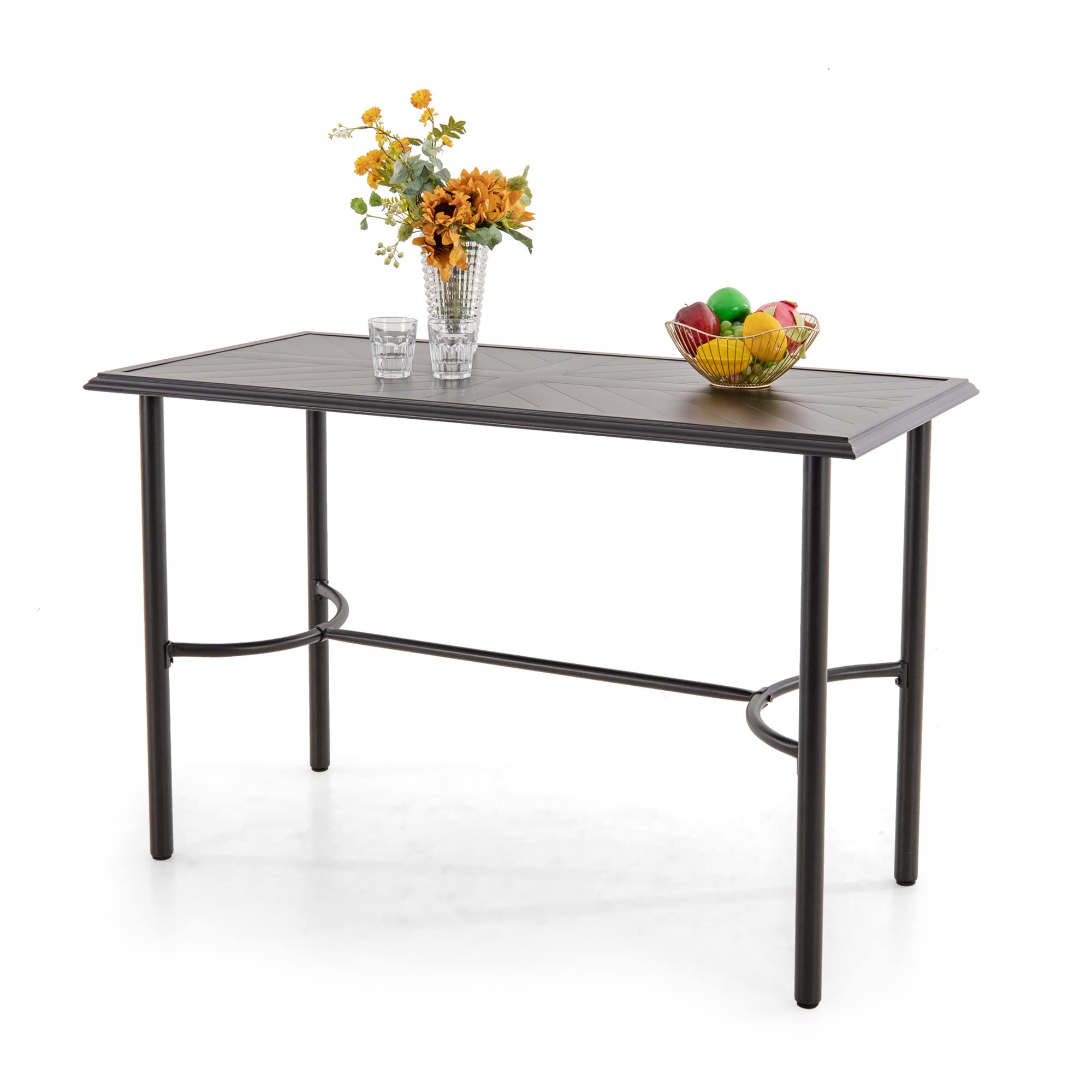 PHI VILLA Outdoor Patio Bar Table for 4-6, Counter Height Rectangle Bar Table with All Weather Metal Steel Frame Black for Outside, Yard, Garden and Deck