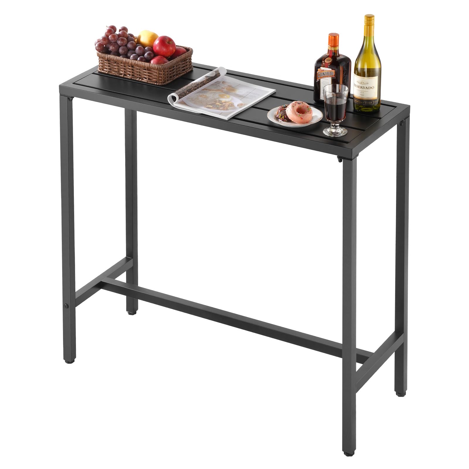 VEVOR Outdoor Bar Table, 47 x 15 in Patio Bar Table, Waterproof Top & Sturdy Metal Frame, Rectangle Counter Height Dining Tables, Outdoor Furniture for Balcony, Yard, Hot Tub, Poolside, Indoor