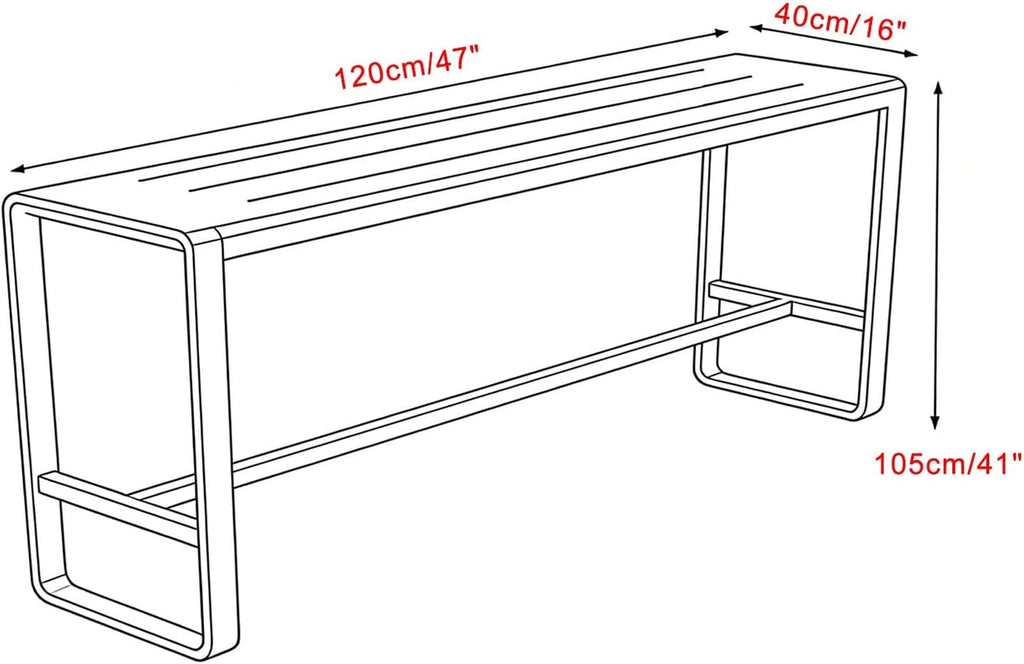 47" Industrial Metal Bar Table, Self-Draining Top Red