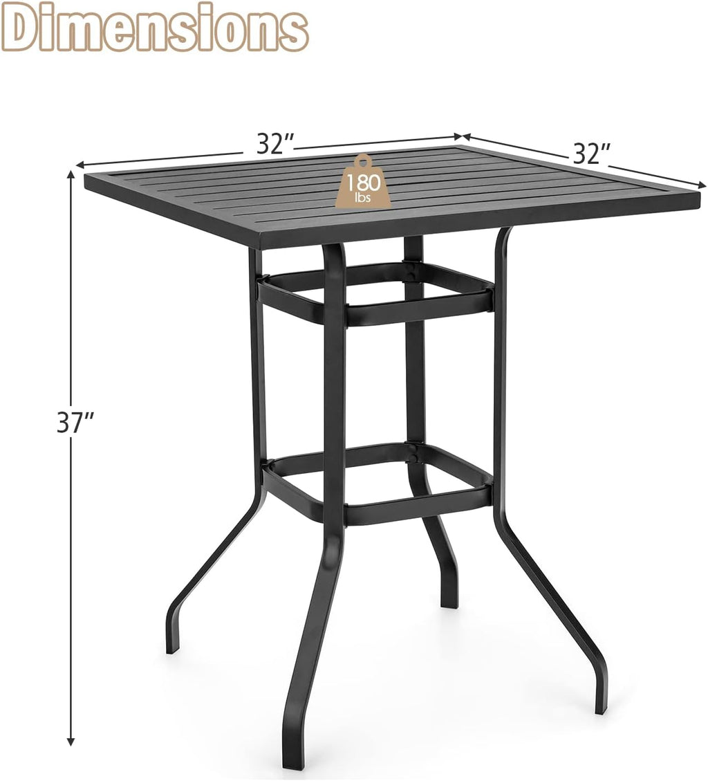 Tangkula Patio Bar Height Table, 32 Inch Outdoor Steel Square Bar Table, Bistro High Top Table W/Powder-Coated Tabletop, Solid Metal Frame, Ideal for Backyard, Poolside, Garden (Black)