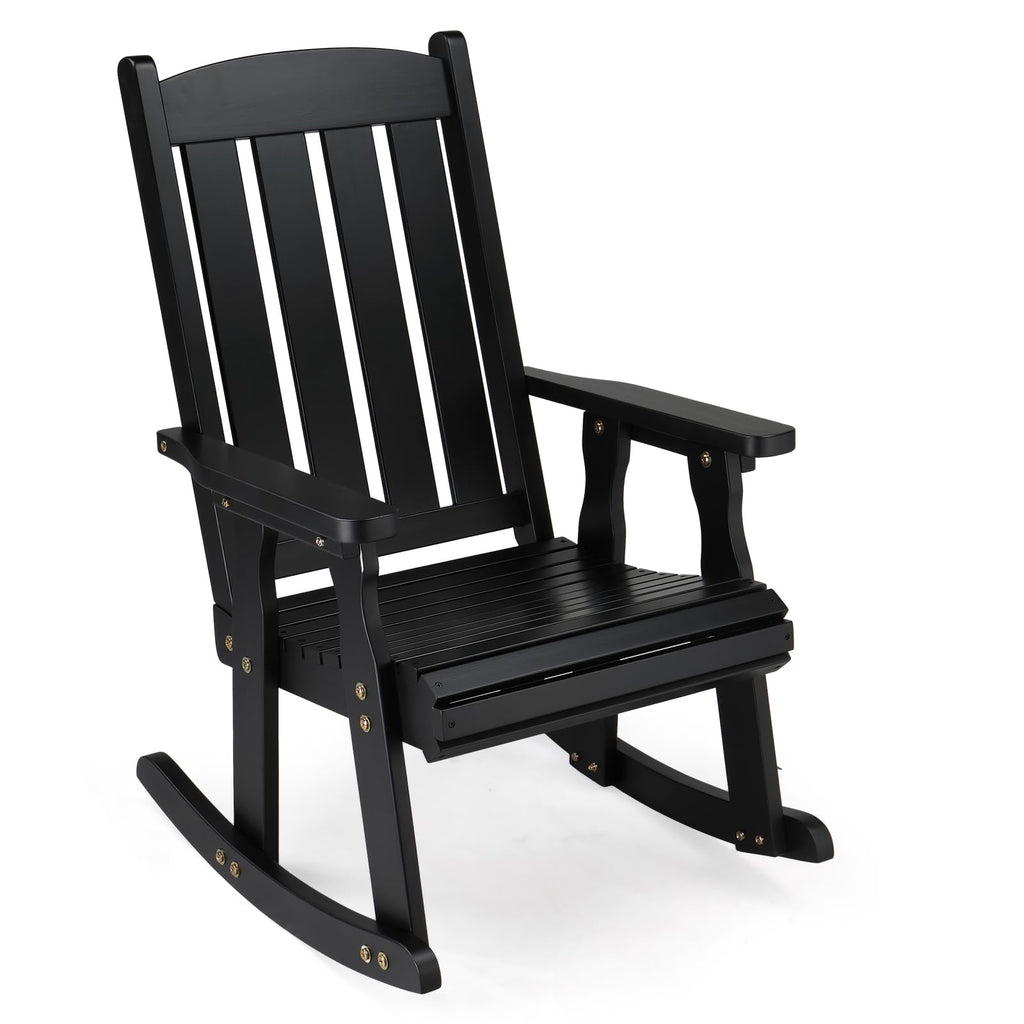 VINGLI Outdoor Rocking Chair, Heavy Duty 600 LBS Wooden Rocking Bench with Comfortable Backrest, Weatherproof Patio Rocker with Ergonomic Design, Wood Rocking Chair for Patio, Garden (Teak, 1PC)
