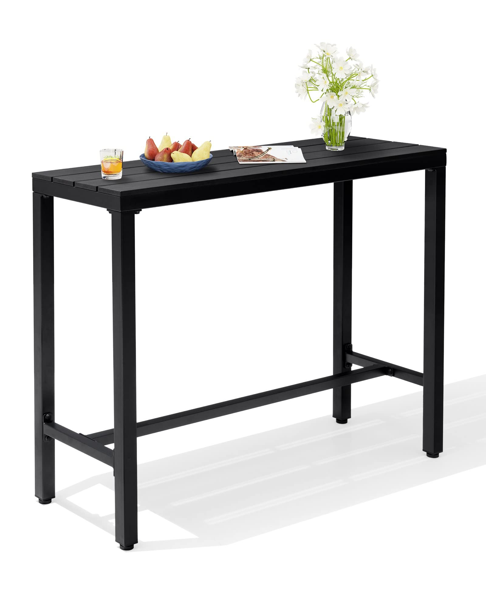 Crestlive Products Outdoor Bar Table, 63'' Rectangle Patio Counter Height Table High Pub Table with Waterproof Top and Sturdy Metal Frame for Balcony, Bistro, Garden, Backyard, Hot Tub (Black)