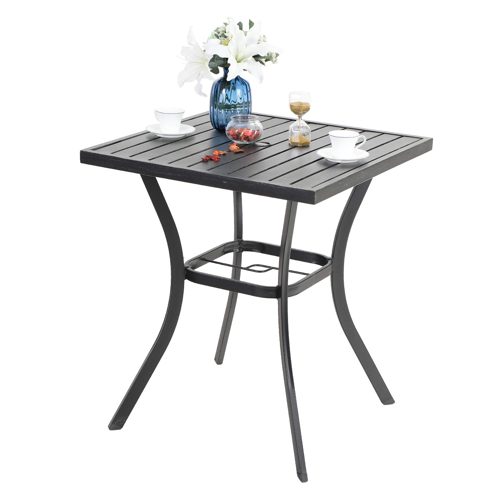 PHI VILLA Outdoor Patio Bar Table for 4-6, Counter Height Rectangle Bar Table with All Weather Metal Steel Frame Black for Outside, Yard, Garden and Deck