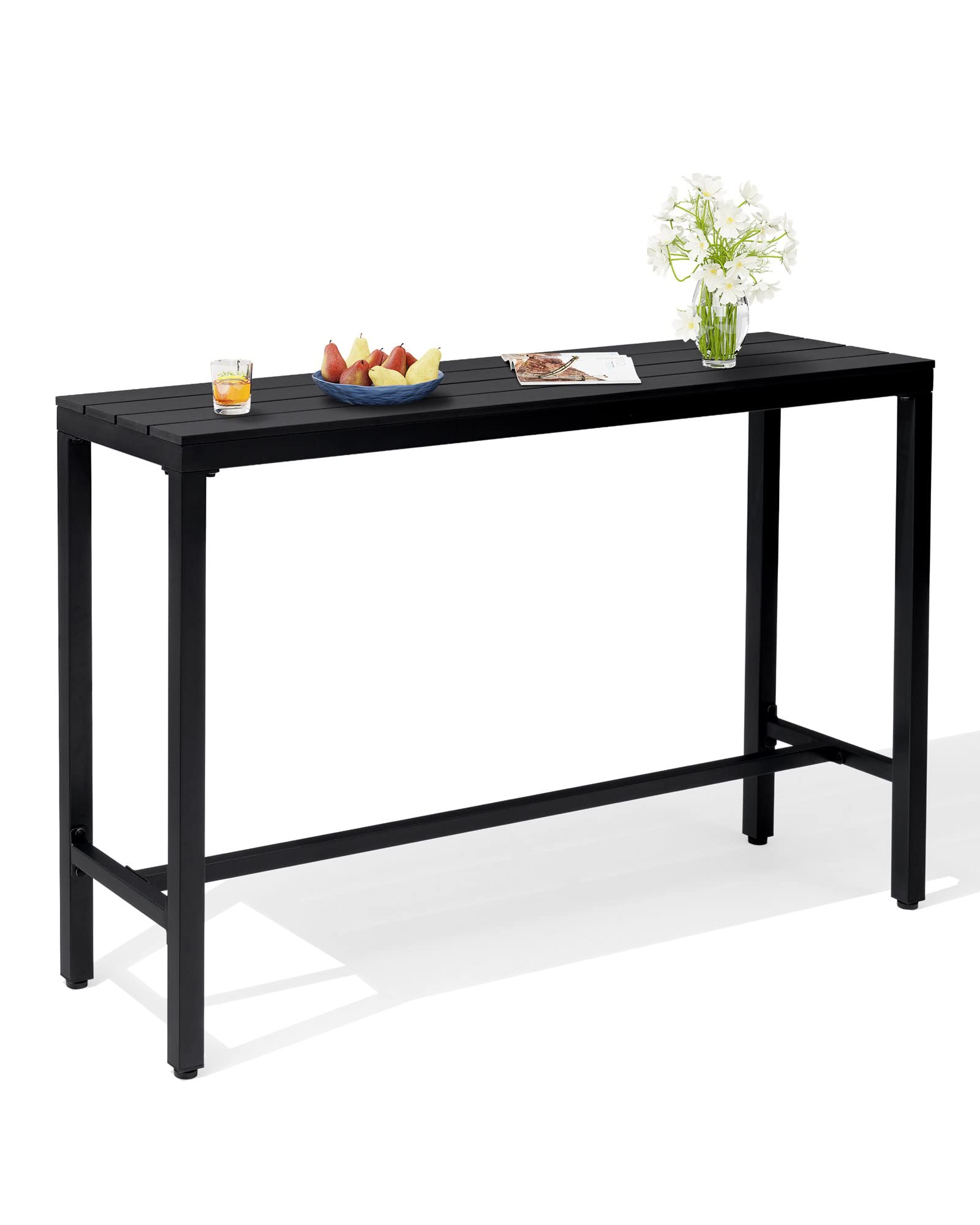 Crestlive Products Outdoor Bar Table, 63'' Rectangle Patio Counter Height Table High Pub Table with Waterproof Top and Sturdy Metal Frame for Balcony, Bistro, Garden, Backyard, Hot Tub (Black)