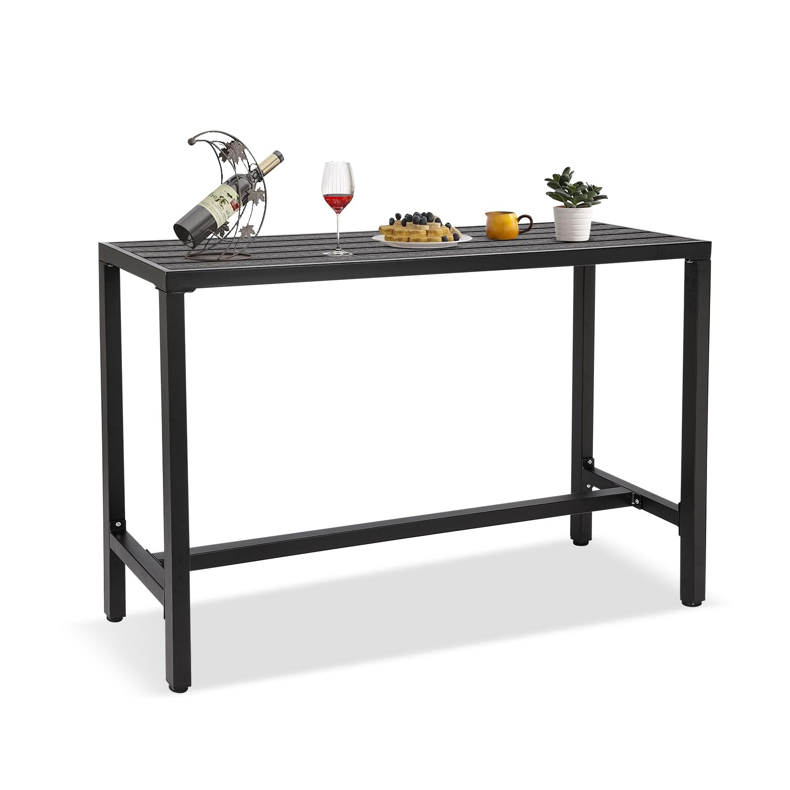 Outdoor Bar Table, 63" Black Patio Counter Height Bar Table, Outdoor Console Table with Weather Resistant Waterproof Top for Hot Tub, Balcony, Garden, Yard, Poolside,Black (Black, 63")