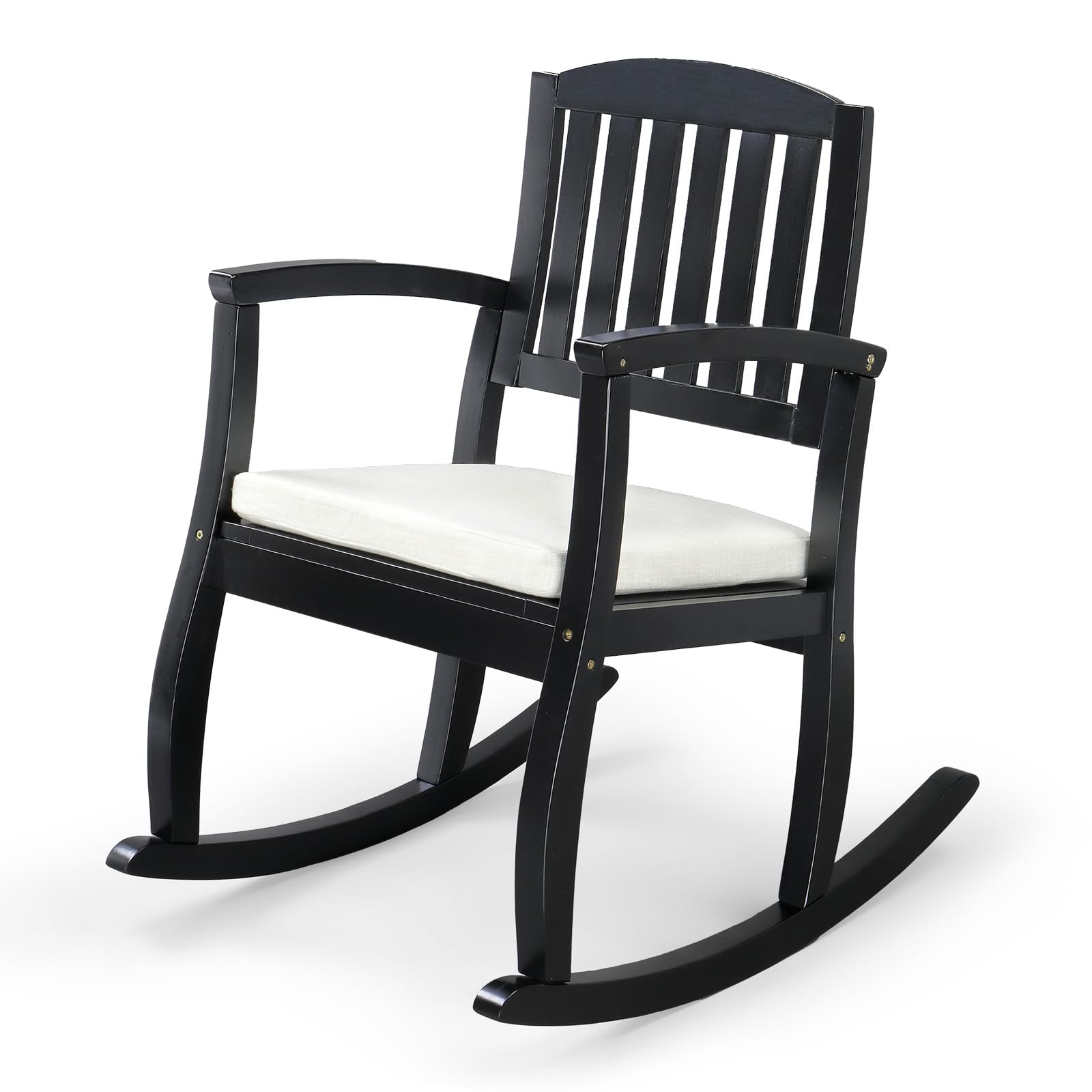 VINGLI Wooden Rocking Chair with Cushion,Outdoor Indoor Rocking Chair Supports Up to 450 lbs,Chair with Comfortable Backrest for Patio, Porch, Balcony (1, Teak)