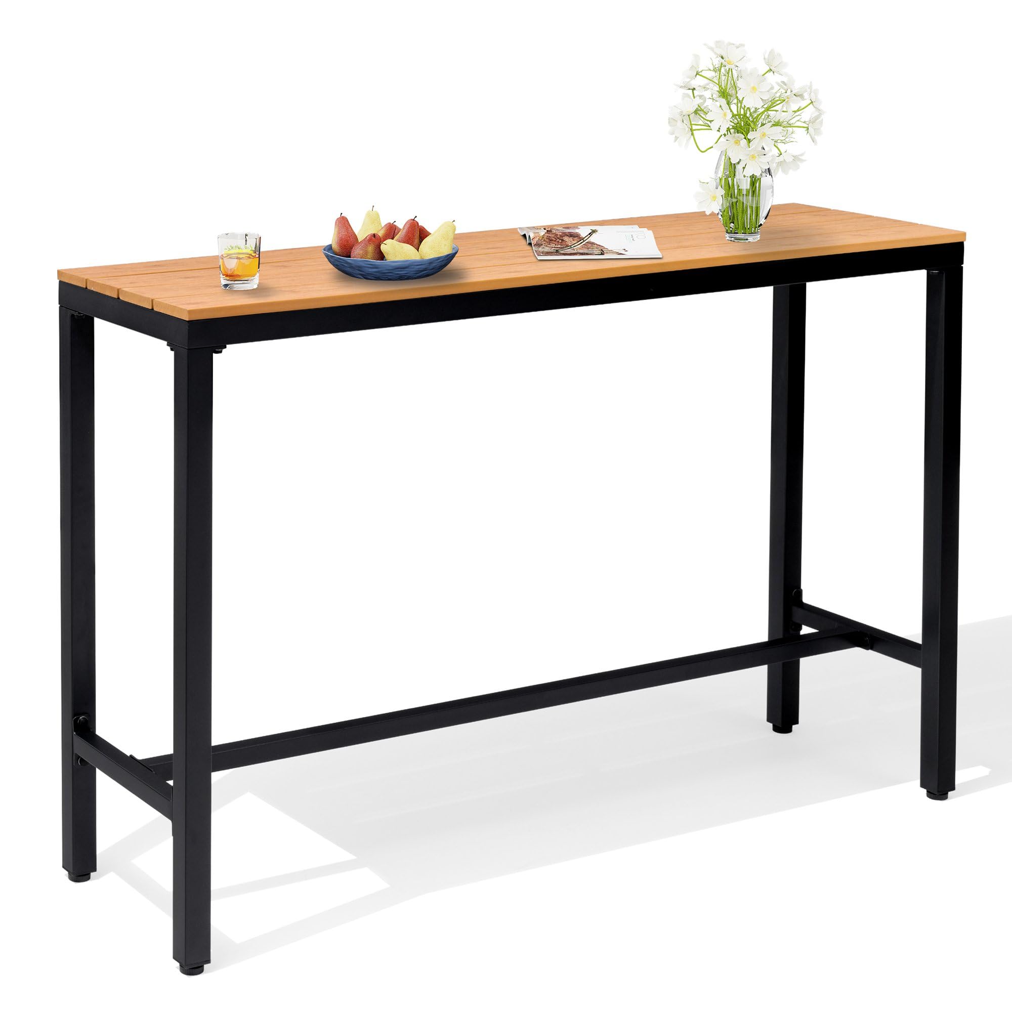 Crestlive Products Outdoor Bar Table, 63'' Rectangle Patio Counter Height Table High Pub Table with Waterproof Top and Sturdy Metal Frame for Balcony, Bistro, Garden, Backyard, Hot Tub (Black)