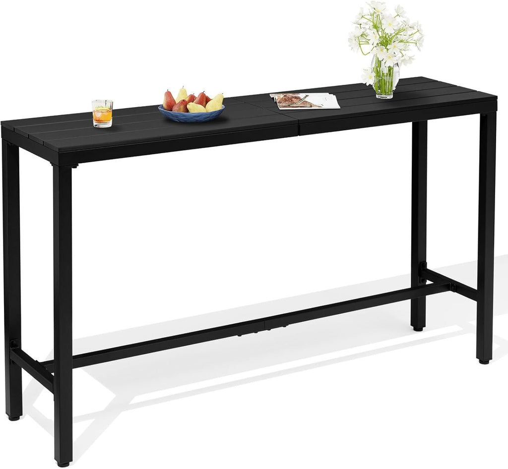 Crestlive Products Outdoor Bar Table, 63'' Rectangle Patio Counter Height Table High Pub Table with Waterproof Top and Sturdy Metal Frame for Balcony, Bistro, Garden, Backyard, Hot Tub (Black)
