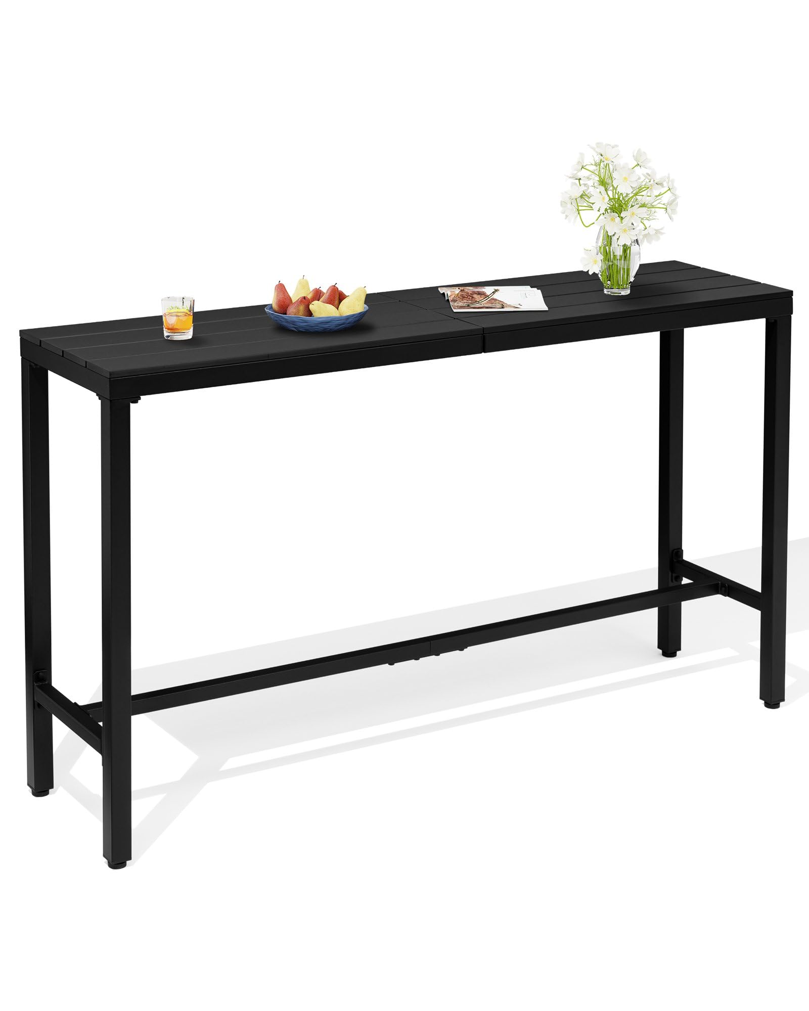 Crestlive Products Outdoor Bar Table, 63'' Rectangle Patio Counter Height Table High Pub Table with Waterproof Top and Sturdy Metal Frame for Balcony, Bistro, Garden, Backyard, Hot Tub (Black)
