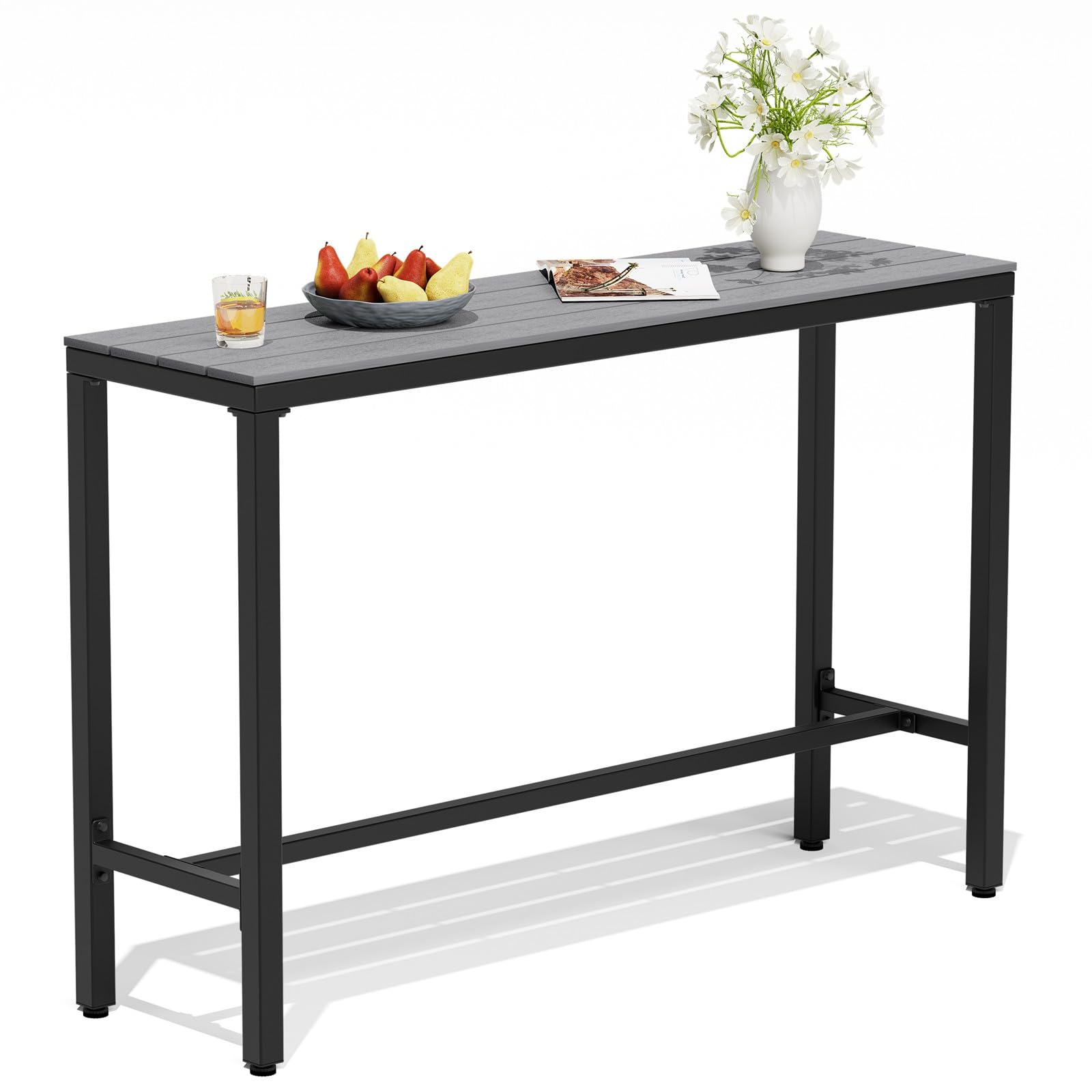 Crestlive Products Outdoor Bar Table, 63'' Rectangle Patio Counter Height Table High Pub Table with Waterproof Top and Sturdy Metal Frame for Balcony, Bistro, Garden, Backyard, Hot Tub (Black)