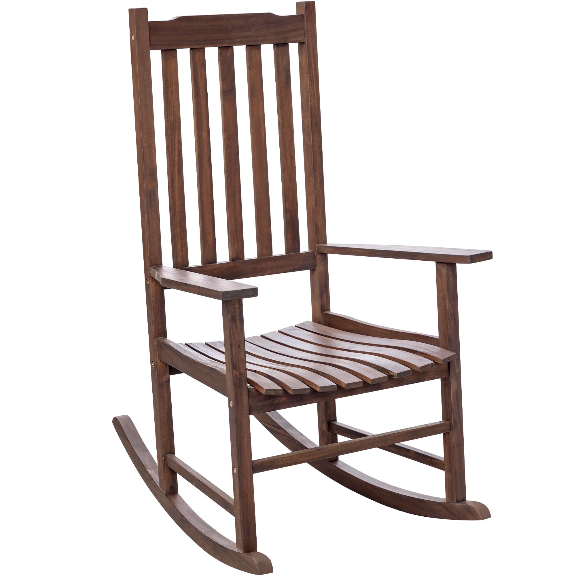 2 Acacia Wood Patio Rocking Chairs, High Back Brown