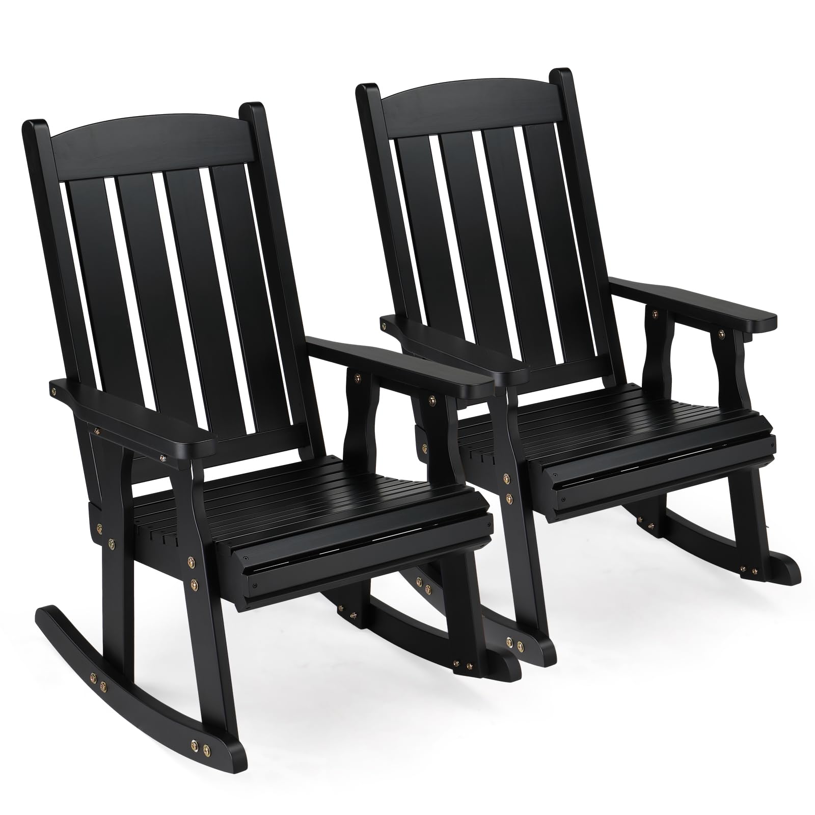 VINGLI Outdoor Rocking Chair Set of 2, Heavy Duty 600 LBS Wooden Rocking Chair with Comfortable Backrest, Weatherproof Rocker with Ergonomic Design, Suit for Patio, Garden, Yard, Teak