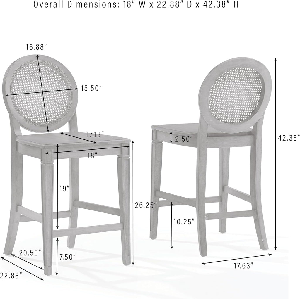 Crosley Furniture Katia Traditional Rattan Style Oval Cane-Back Counter Height Stool Set of 2, Bar Stools, Driftwood