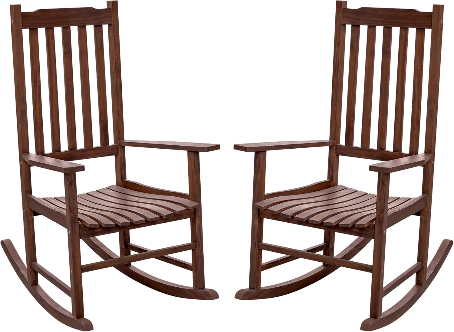 2 Acacia Wood Patio Rocking Chairs, High Back Brown