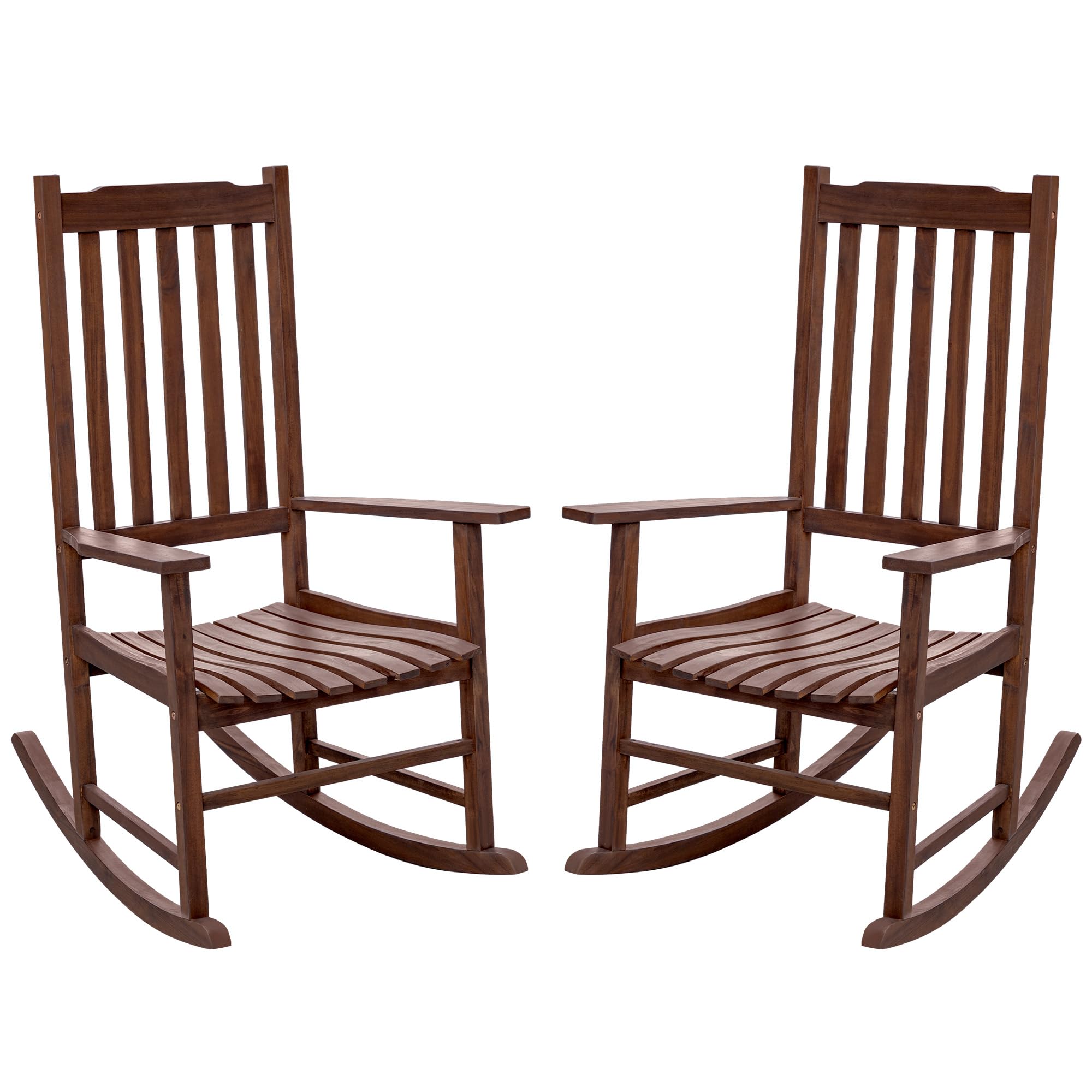 2 Acacia Wood Patio Rocking Chairs, High Back Brown
