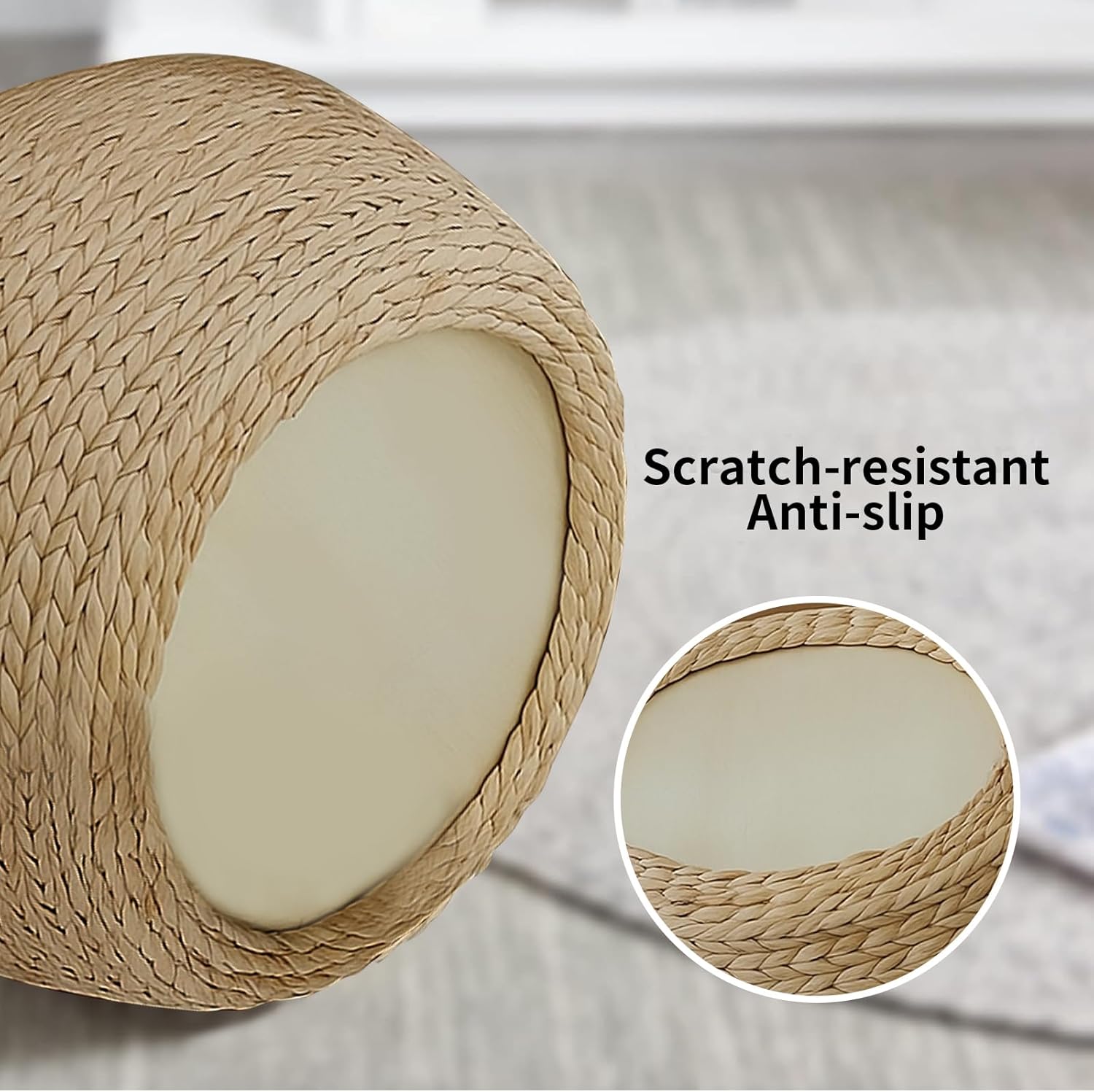Solid Wood Straw Round Pouf Ottoman, Handwoven Boho Seating Stool, Low Tatami Ottoman Footrest for Living Room Bedroom Patio Garden (12.2"x12.2"x8.7")