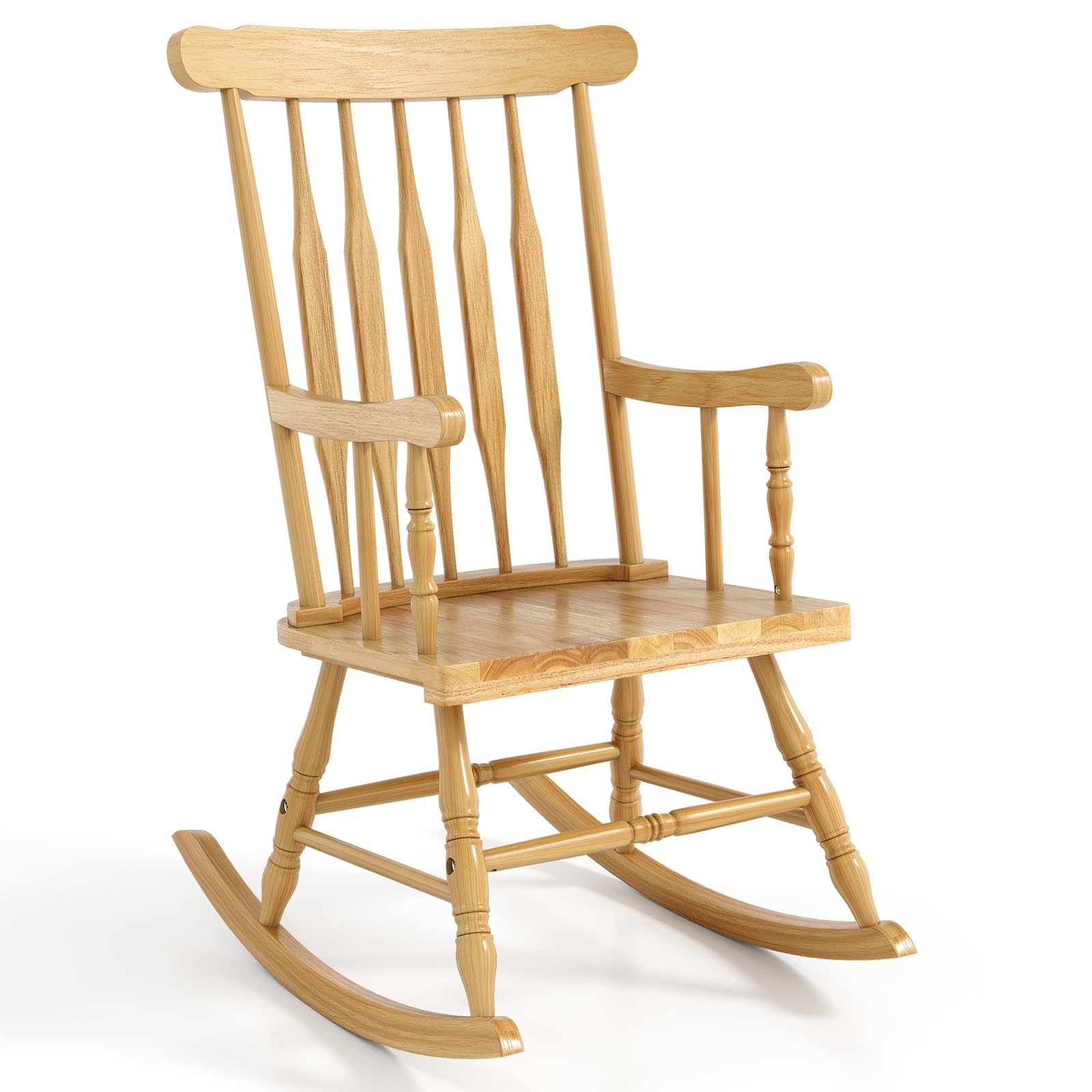 Tangkula Patio Rocking Chair Solid Rubber Wood, Outdoor Porch Rocker Chair with Rubber Wood Frame, Indoor Wooden Rocking Chair, Ideal for Garden, Backyard & Balcony (1, Black)
