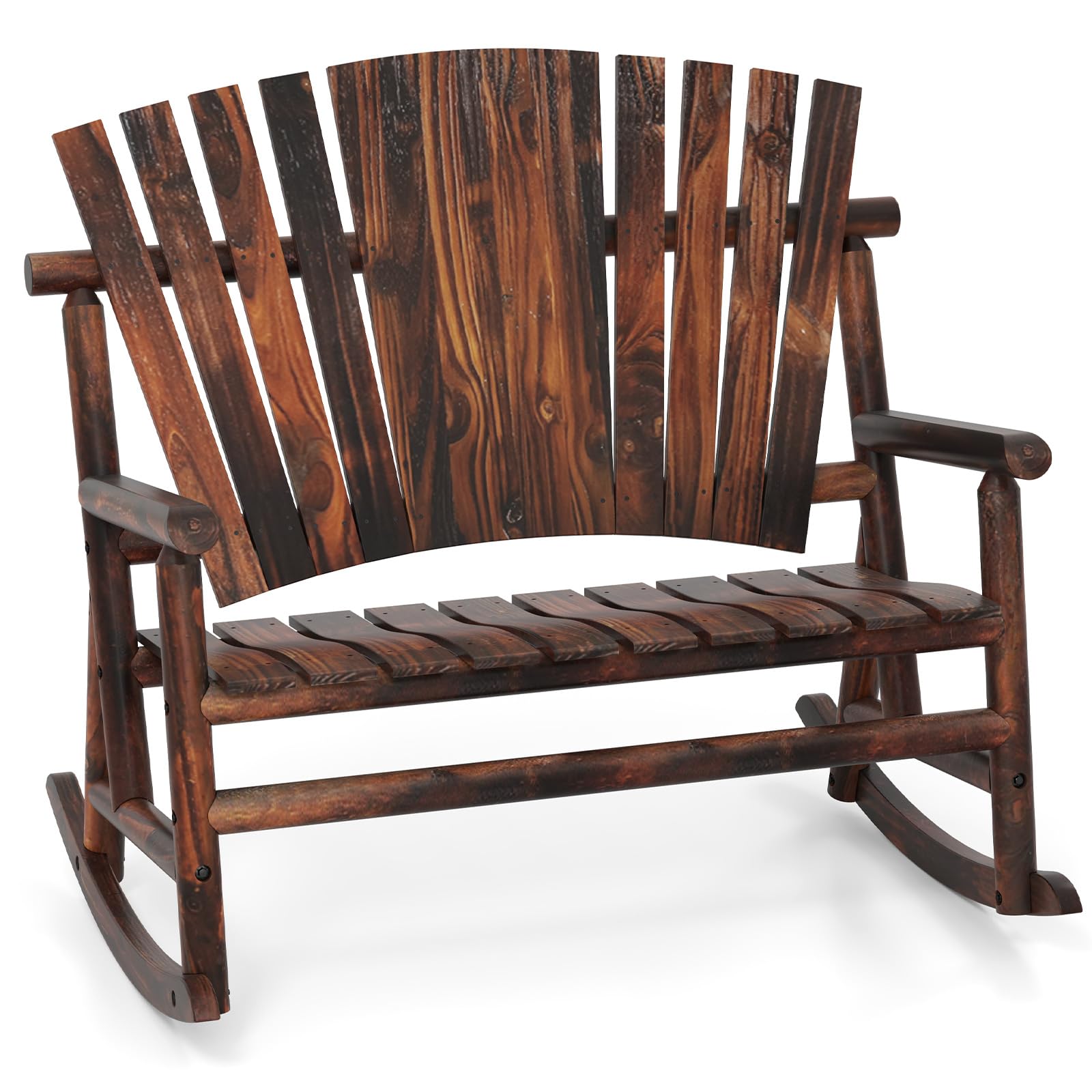 Tangkula Wood Rocking Chair Outdoor, Outside Adirondack Rocker with High Back and Slatted Seat, Oversized Porch Rocking Chair for Balcony, Garden, Backyard, Patio