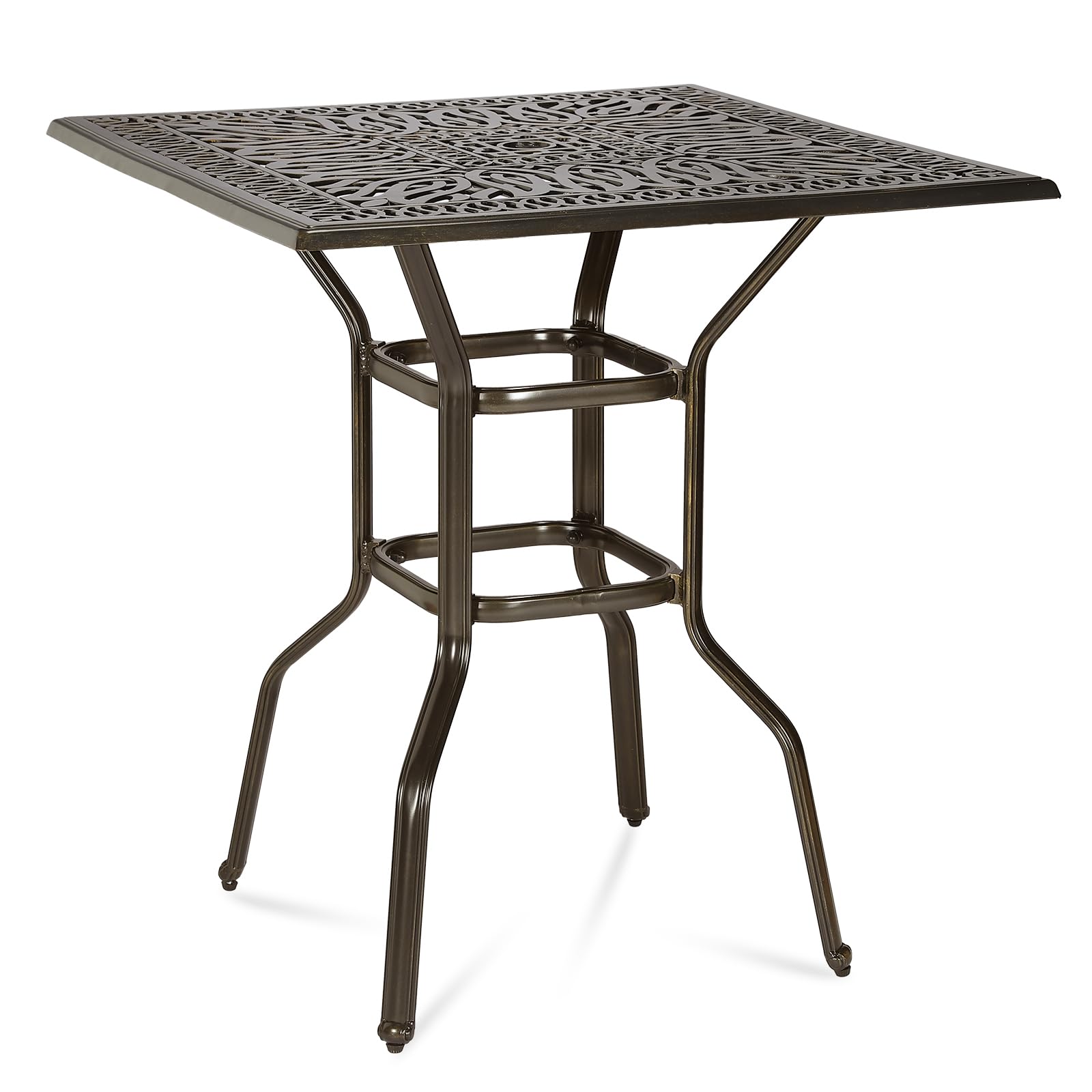 MEETWARM Outdoor Bar Table, All-Weather Cast Aluminum 42" Rectangle Patio Bar Counter Height Table, High Top Dining Table with Adjustable Feet, 200 LBS Heavy Duty Patio Bistro Pub Table, Dark Bronze